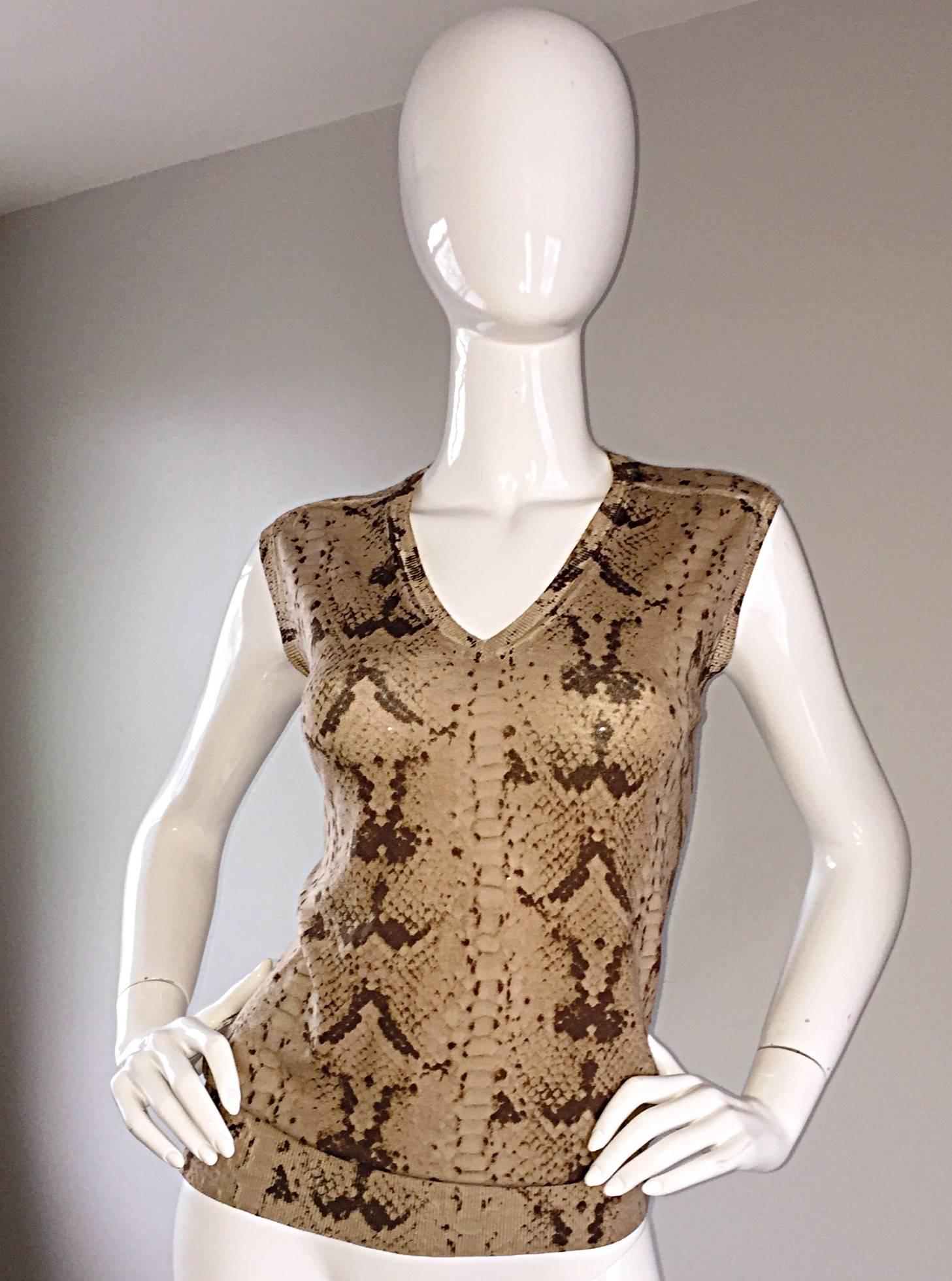 Brown Tom Ford For Yves Saint Laurent Reptile Snake Print Lightweight Wool Top / Vest For Sale