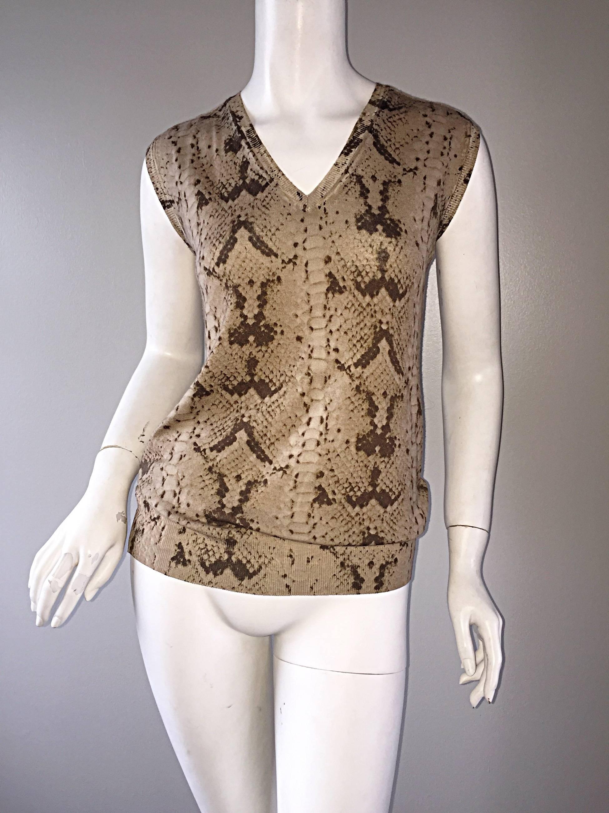 Tom Ford For Yves Saint Laurent Reptile Snake Print Lightweight Wool Top / Vest For Sale 1