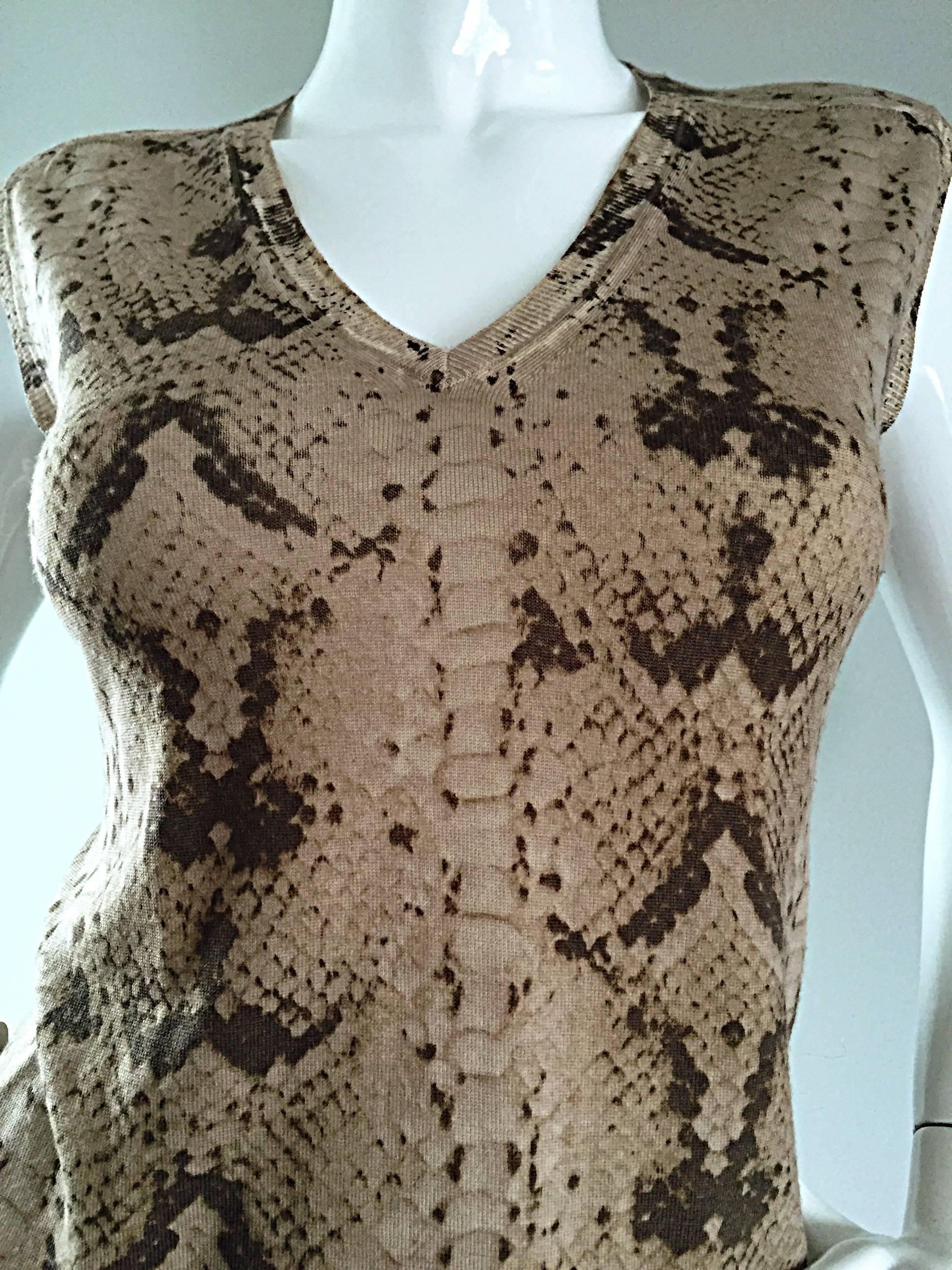 Tom Ford For Yves Saint Laurent Reptile Snake Print Lightweight Wool Top / Vest In Excellent Condition For Sale In San Diego, CA