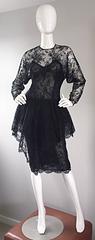 Incredible Vintage Oscar de la Renta Size 10 Black Silk Chantilly Lace 80s Dress