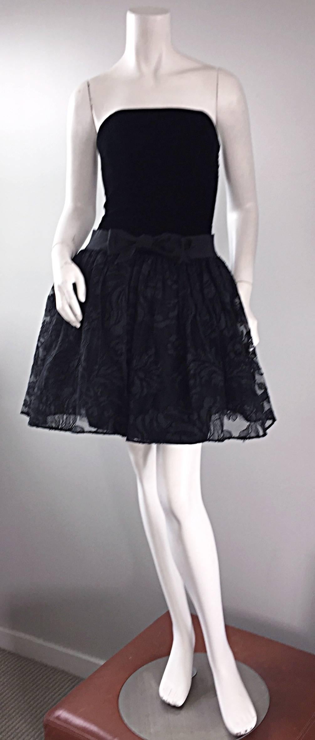 Vintage James Purcell Size 2 1990s Couture Black Silk Lace 90s Strapless Dress For Sale 4
