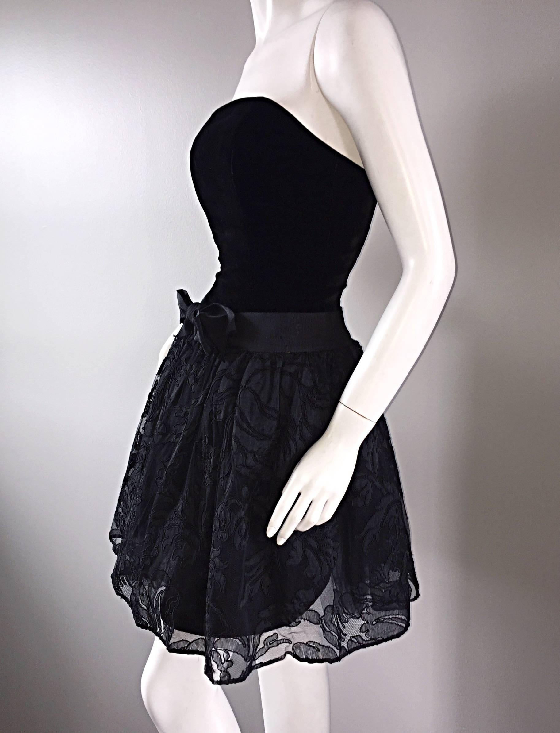 Vintage James Purcell Size 2 1990s Couture Black Silk Lace 90s Strapless Dress In Excellent Condition For Sale In San Diego, CA