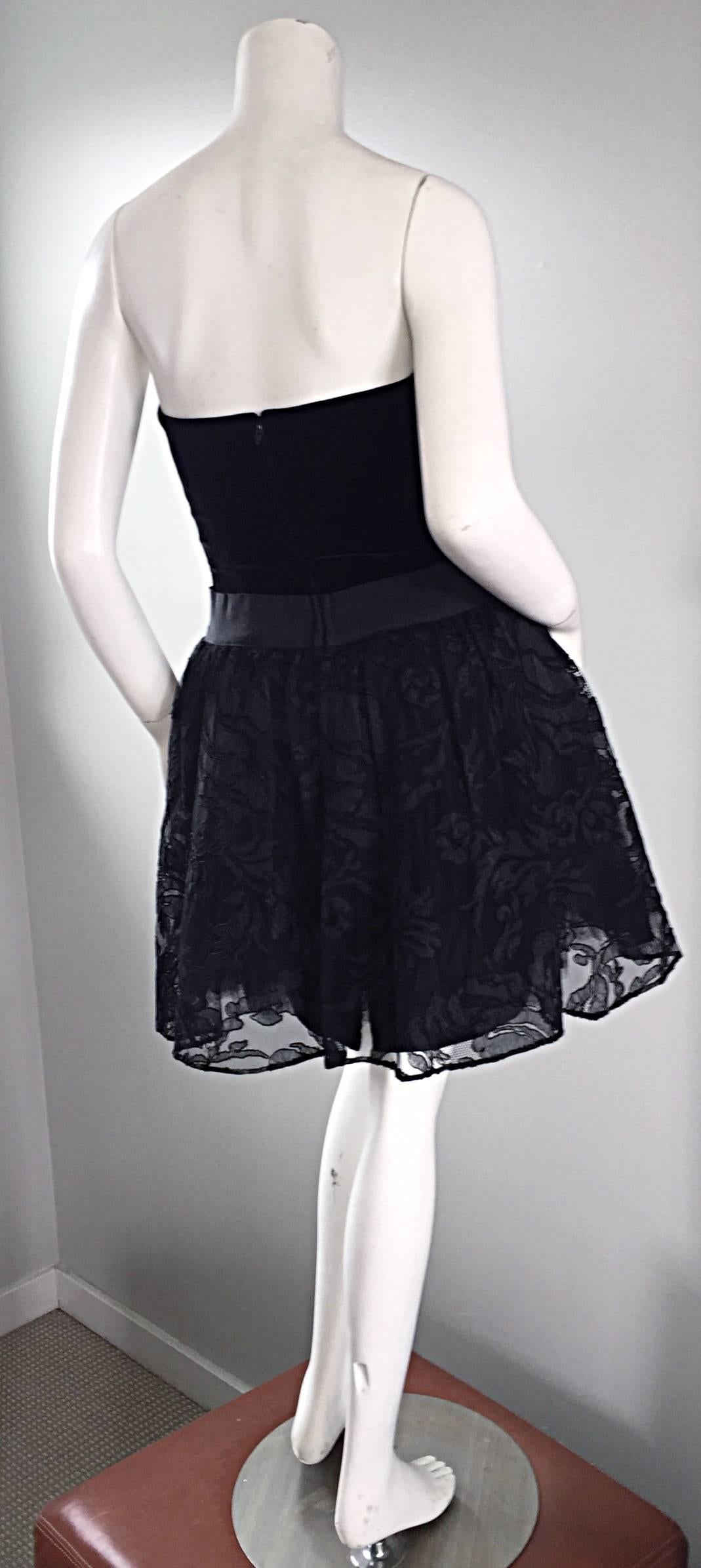 Vintage James Purcell Size 2 1990s Couture Black Silk Lace 90s Strapless Dress For Sale 2