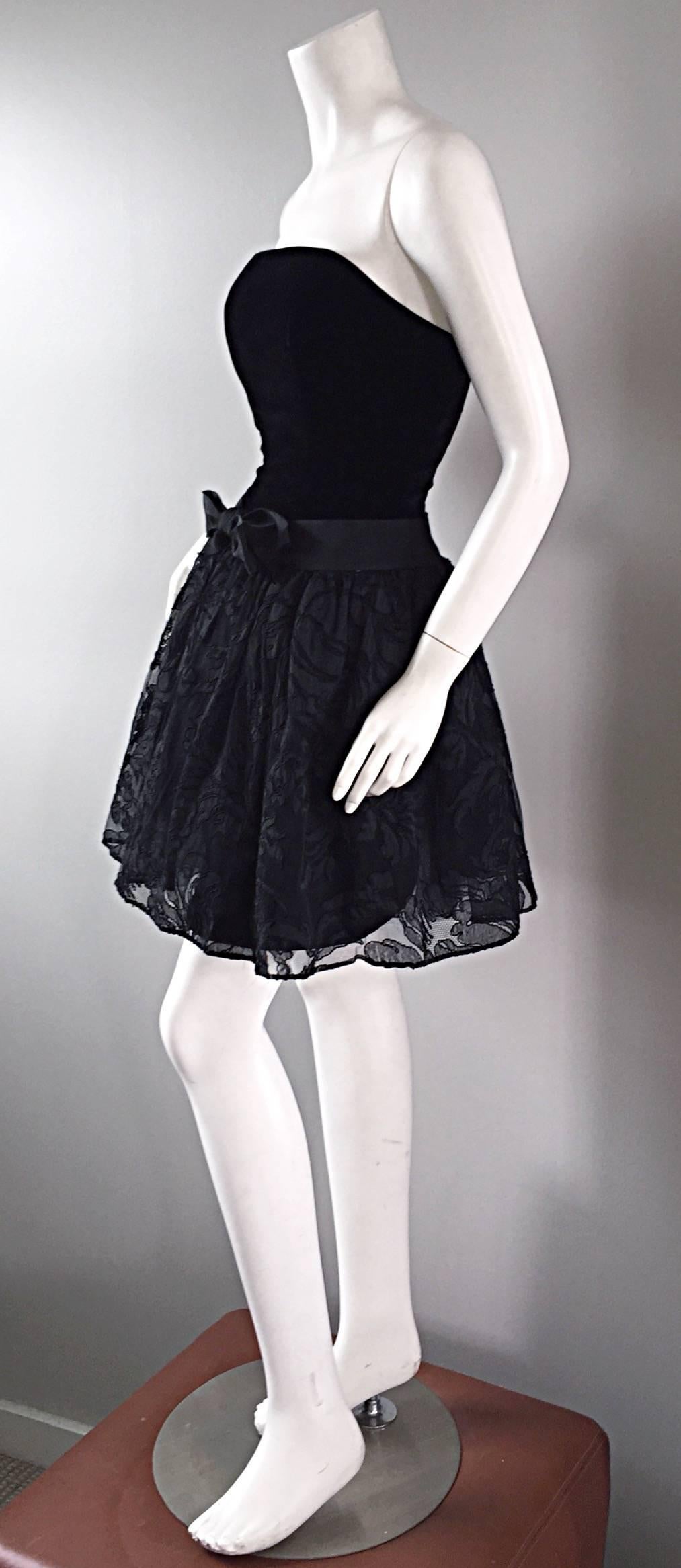 Vintage James Purcell Size 2 1990s Couture Black Silk Lace 90s Strapless Dress For Sale 3