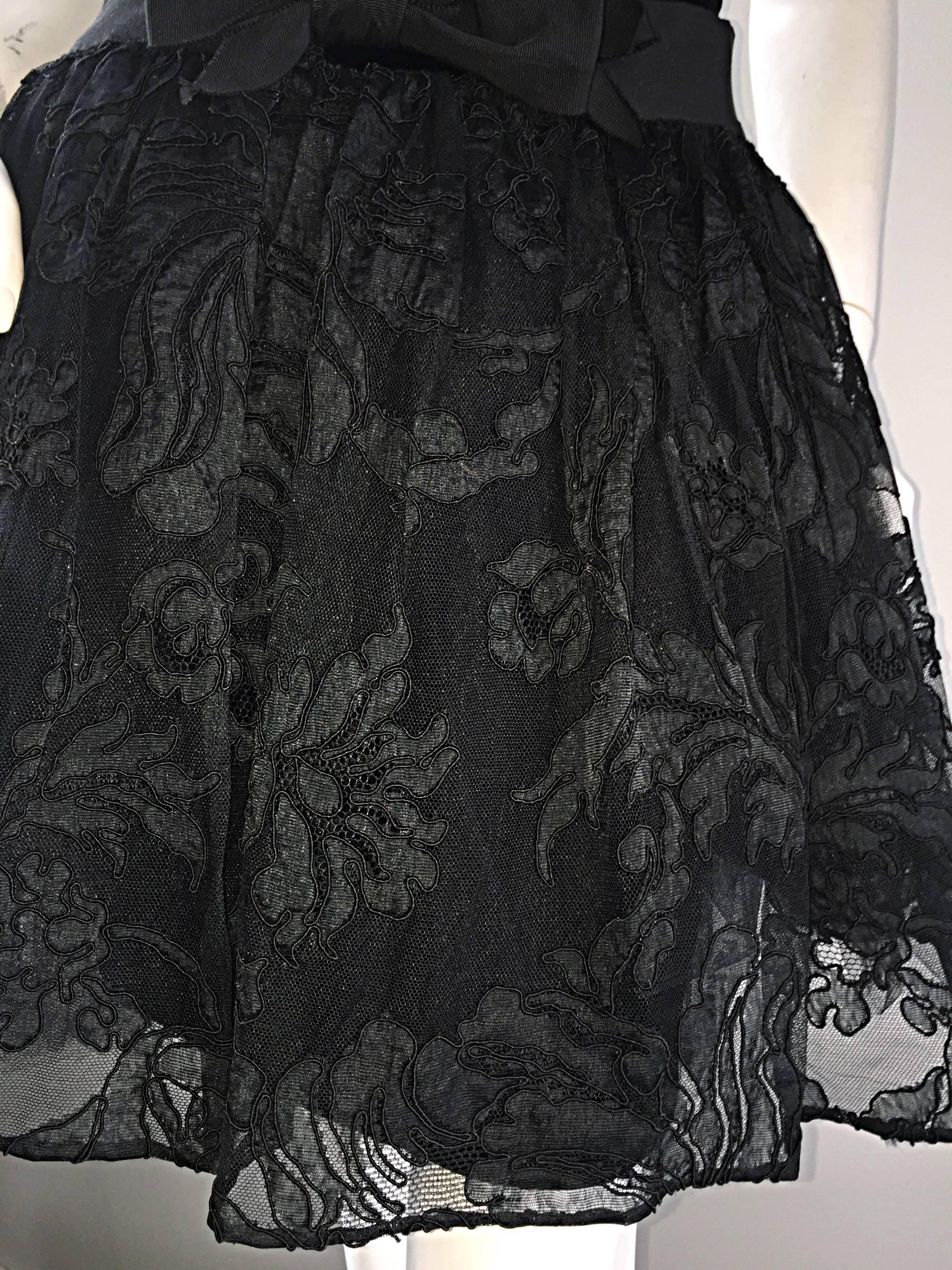 Women's Vintage James Purcell Size 2 1990s Couture Black Silk Lace 90s Strapless Dress For Sale