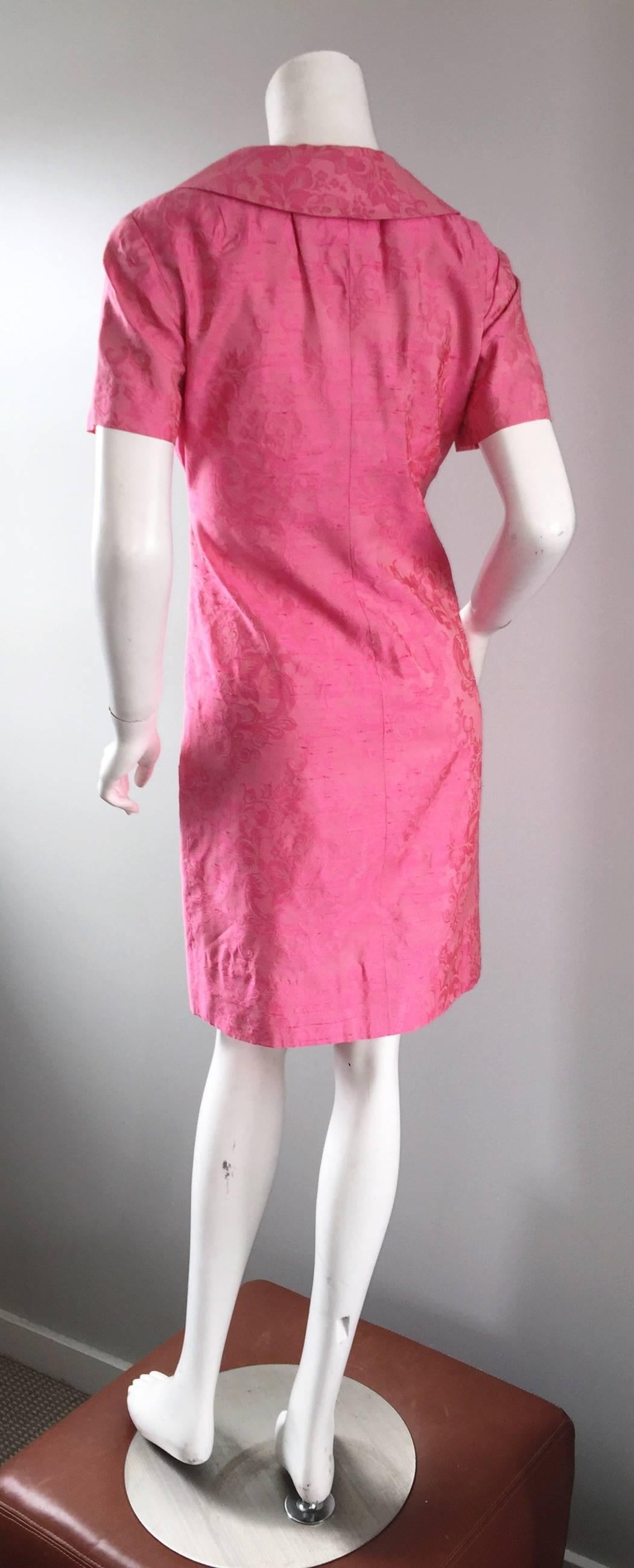 Women's 1960s Dynasty Pink Jackie - O Style Asian Inspired Vintage 60s Silk Dress