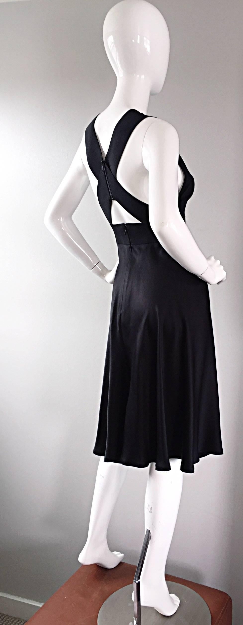 Vintage Geoffrey Beene 90s Minimalist ' Criss Cross ' 1990s Black Silk Dress For Sale 2
