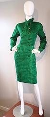 Incredible Vintage Emanuel Ungaro Kelly Green Alligator Reptile Print Silk Dress
