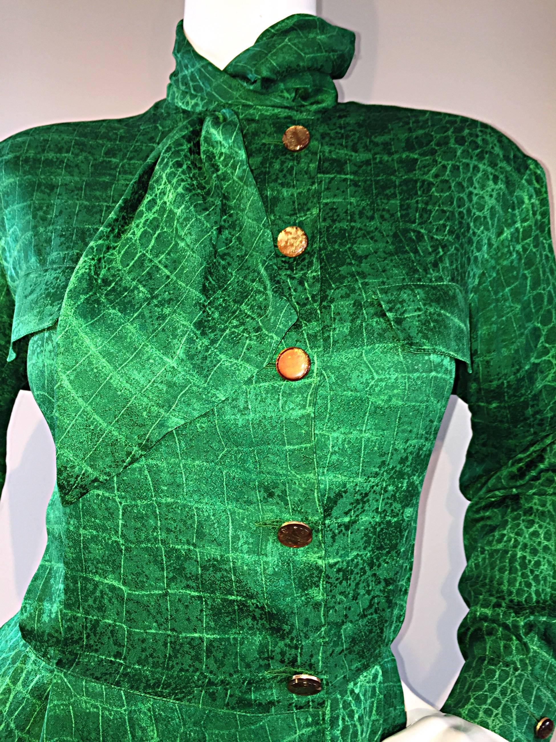 green alligator print dress
