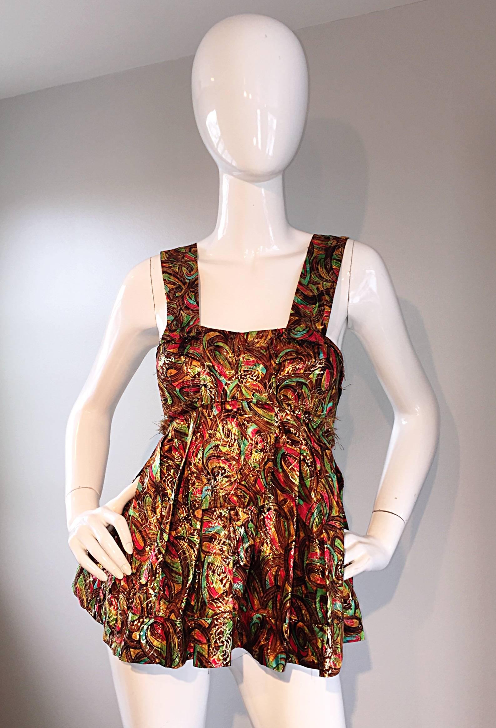 Women's NWT Marni Colorful Silk Metallic A - Line Trapeze Sleeveless Mosaic Blouse Top  For Sale