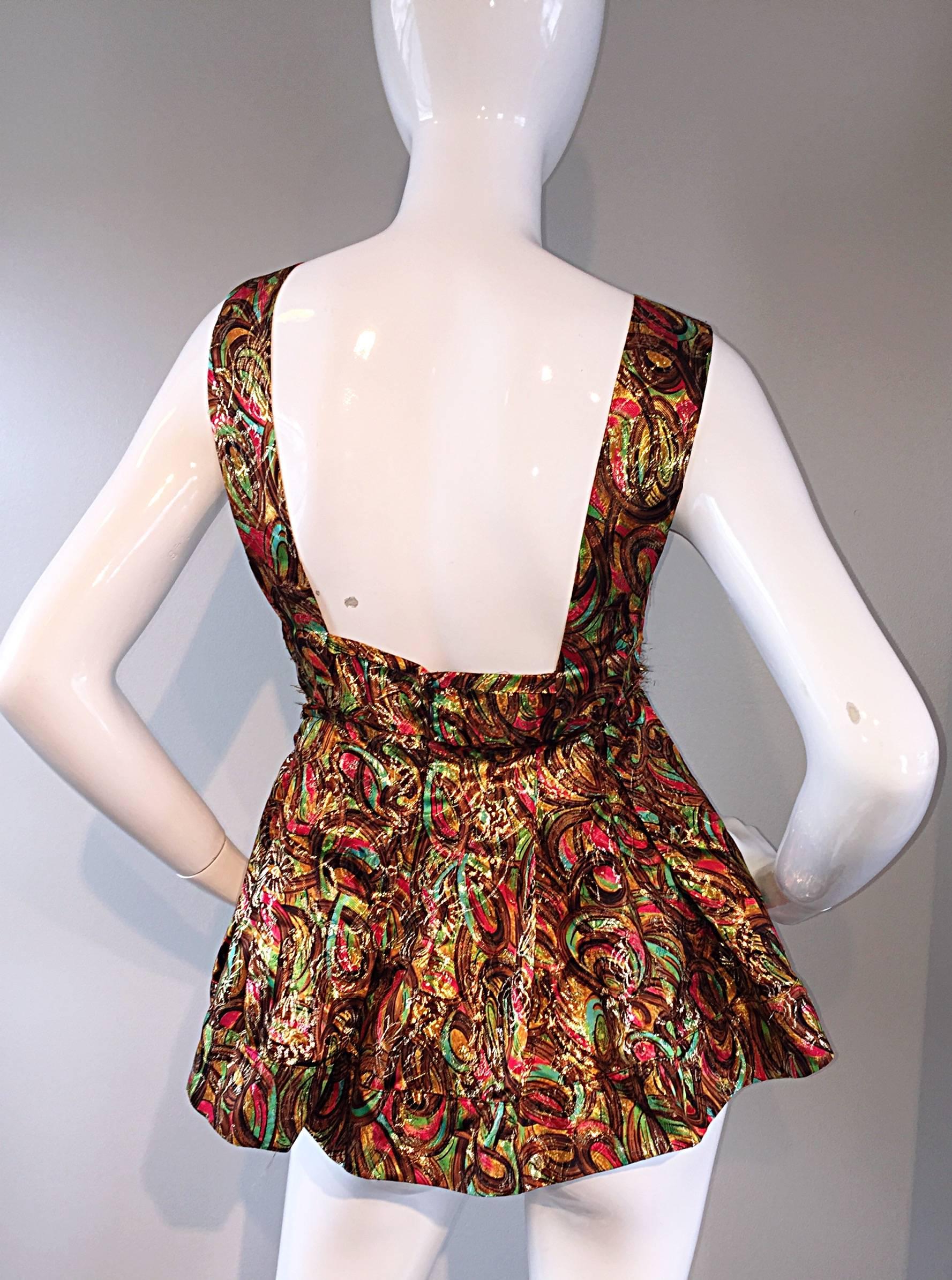 Brown NWT Marni Colorful Silk Metallic A - Line Trapeze Sleeveless Mosaic Blouse Top  For Sale