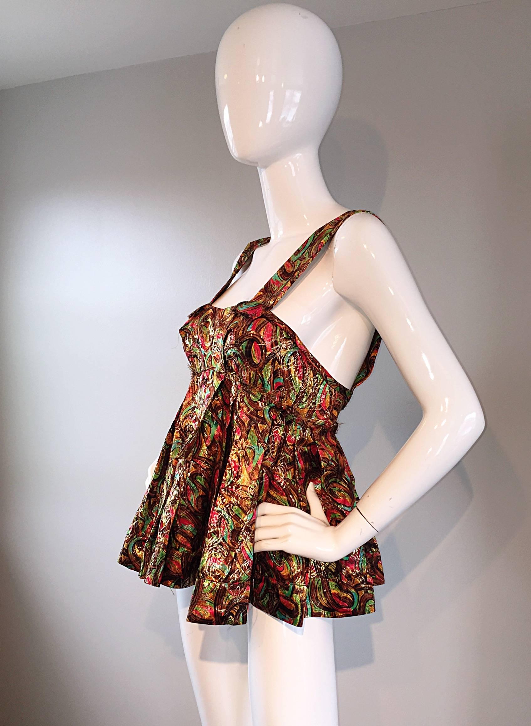 Marni - Chemisier trapèze sans manches en soie métallisée avec mosaïque colorée, état neuf avec étiquettes Pour femmes en vente