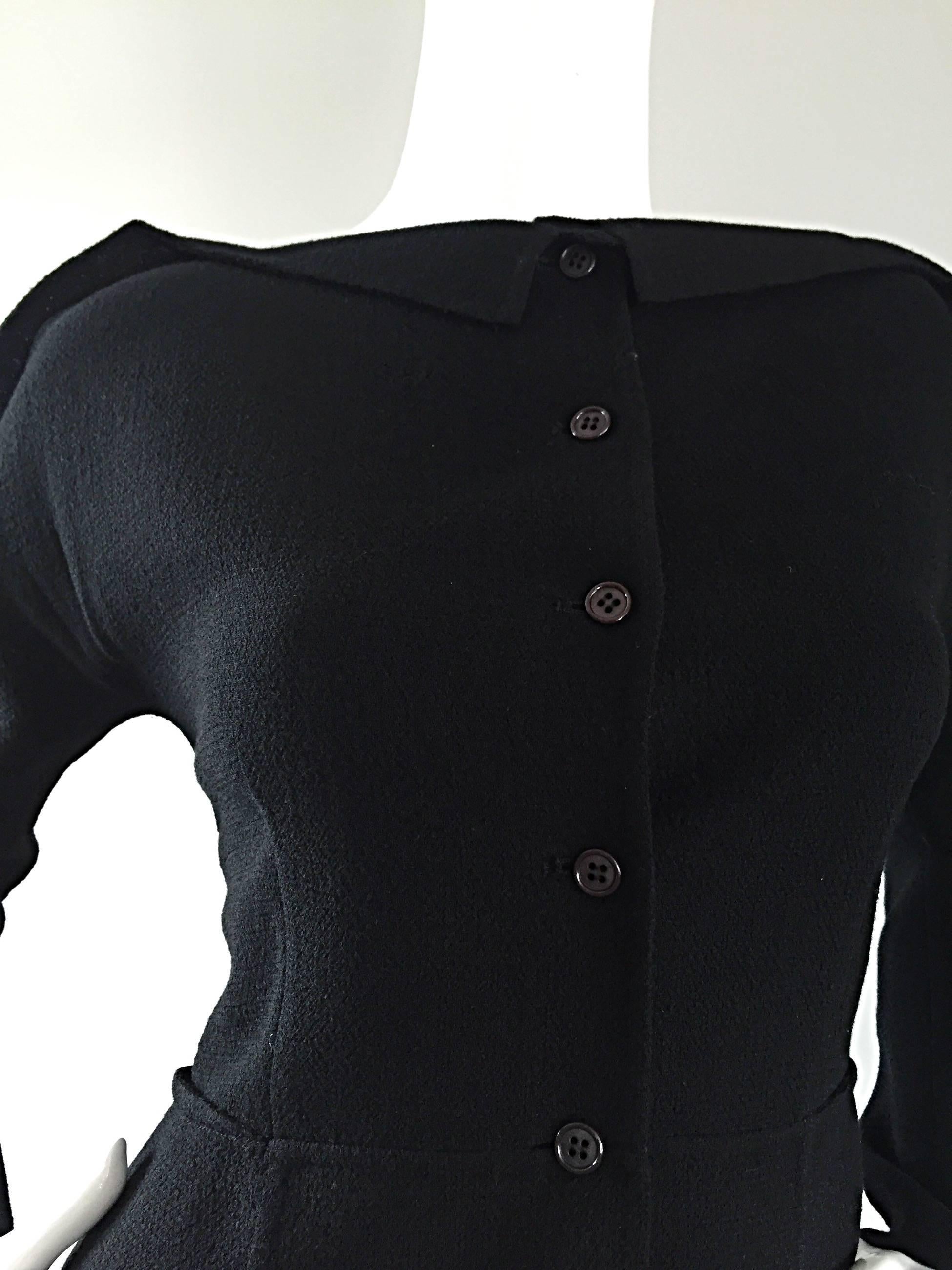 Completo anni '90 Geoffrey Beene con giacca e pantaloni in crepe nero Avant Garde in vendita 3