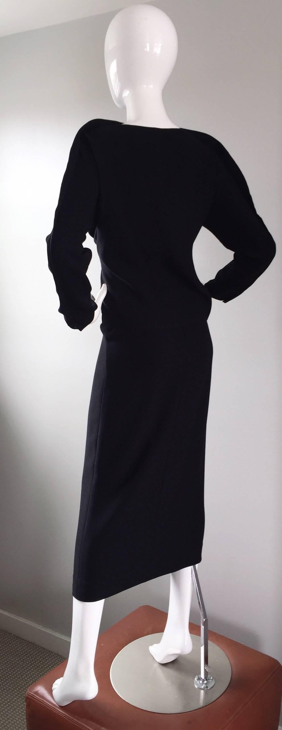 Women's Important Rare Geoffrey Beene Minimalist Zipper Black Dress Set / Top & Skirt