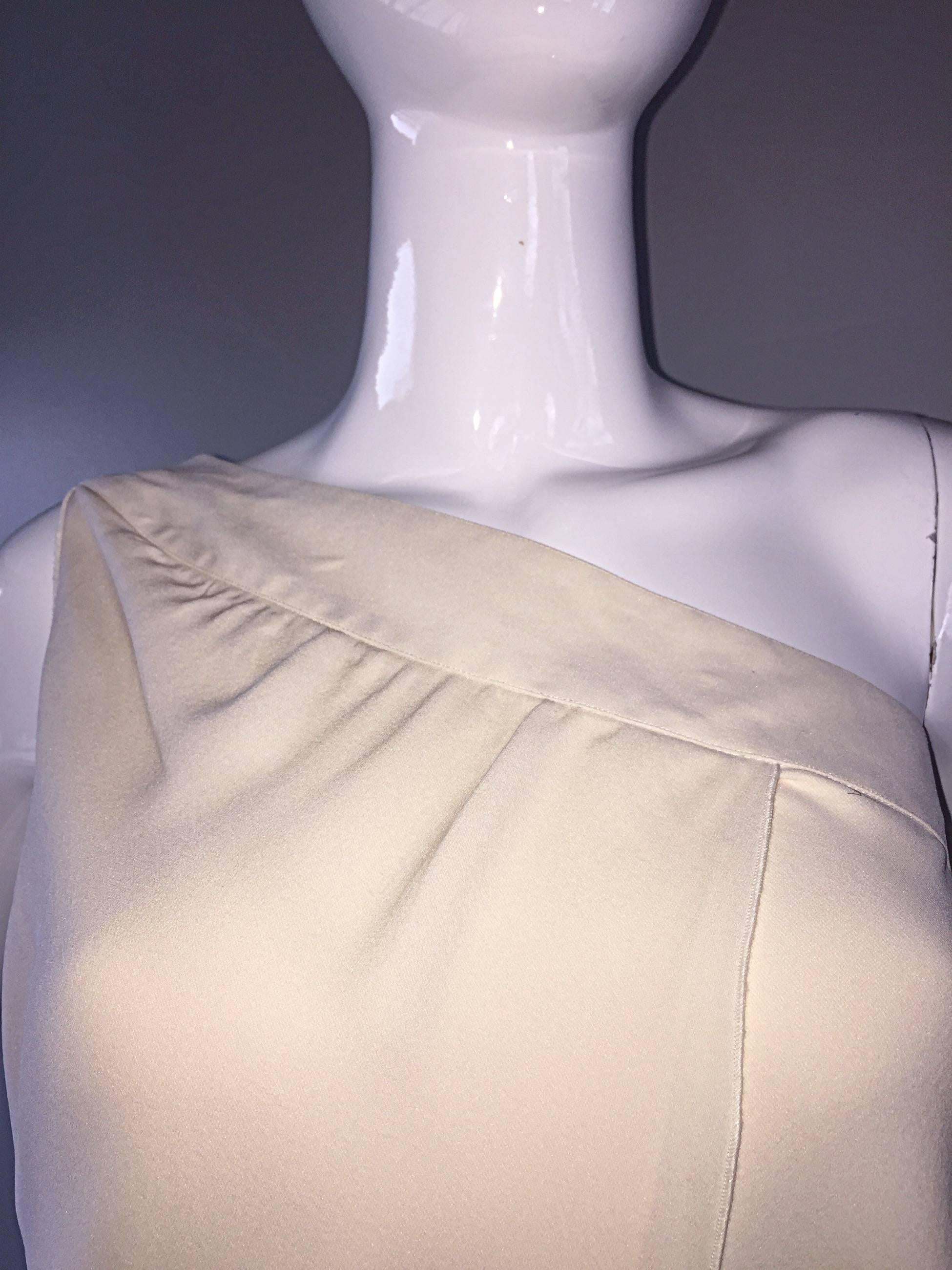 Vintage Girogio Armani 1990s Ivory One Shoulder 90s Silk Cropped Blouse / Top  For Sale 2