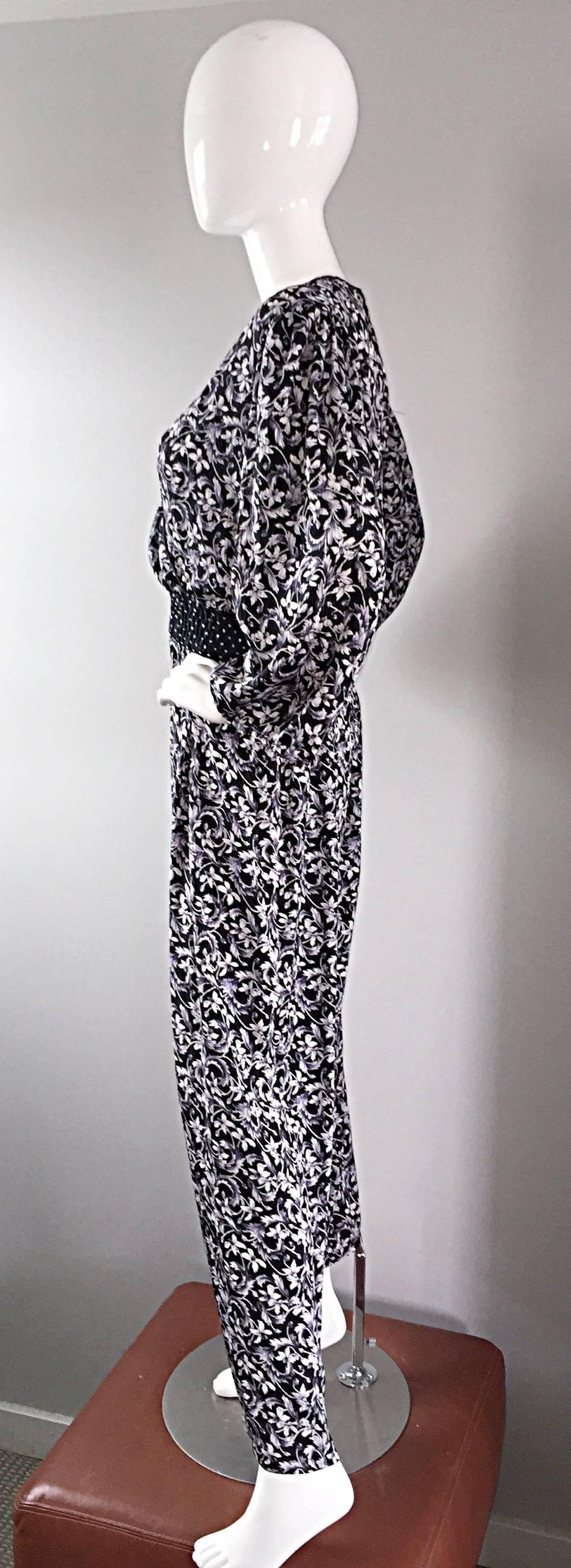 Amazing Vintage Diane Fres Black and White Boho Jumpsuit w/ Palazzo Legs 2