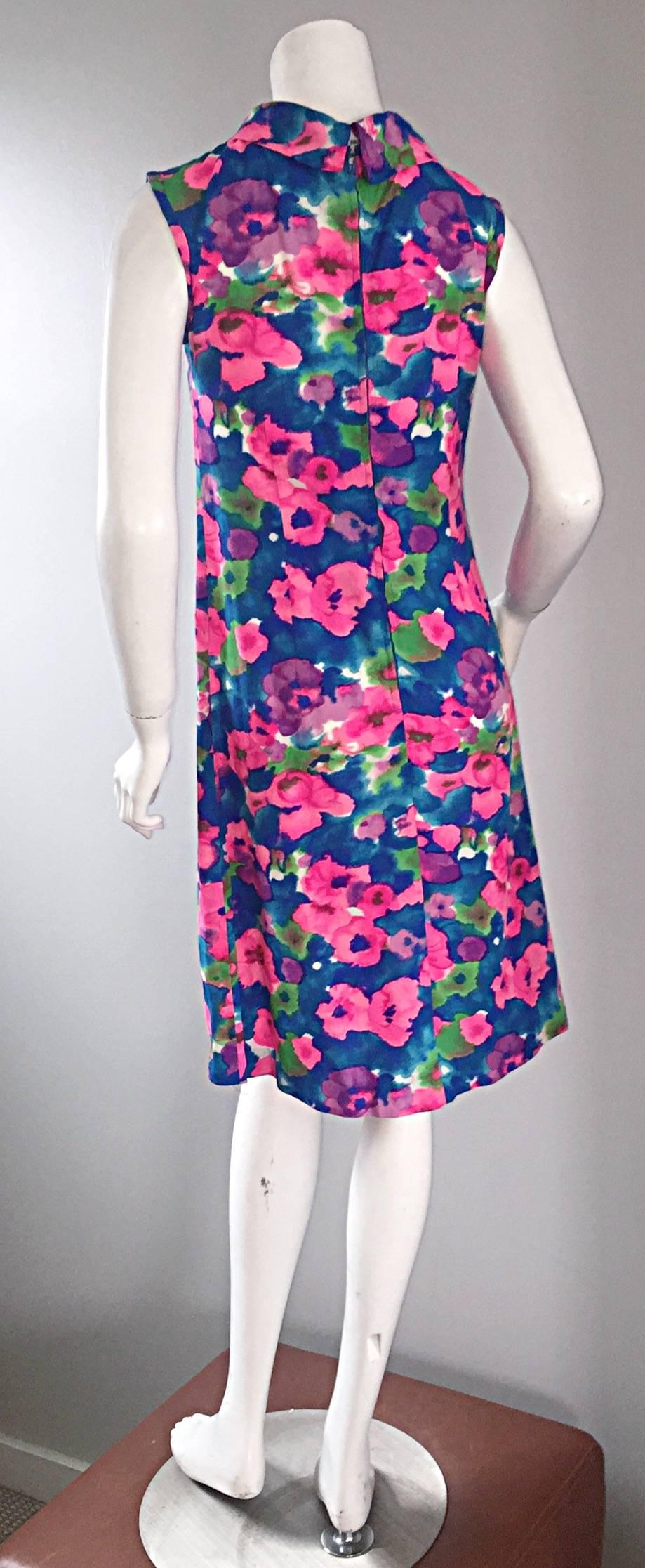 Chic Chic Vintage 1960s Floral Aquarell Druck A - Linie 60s Buntes Kleid  Damen im Angebot