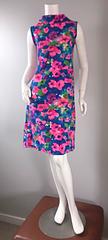 Chic Vintage 1960s Floral Watercolor Print A - Line 60s Colorful Dress
