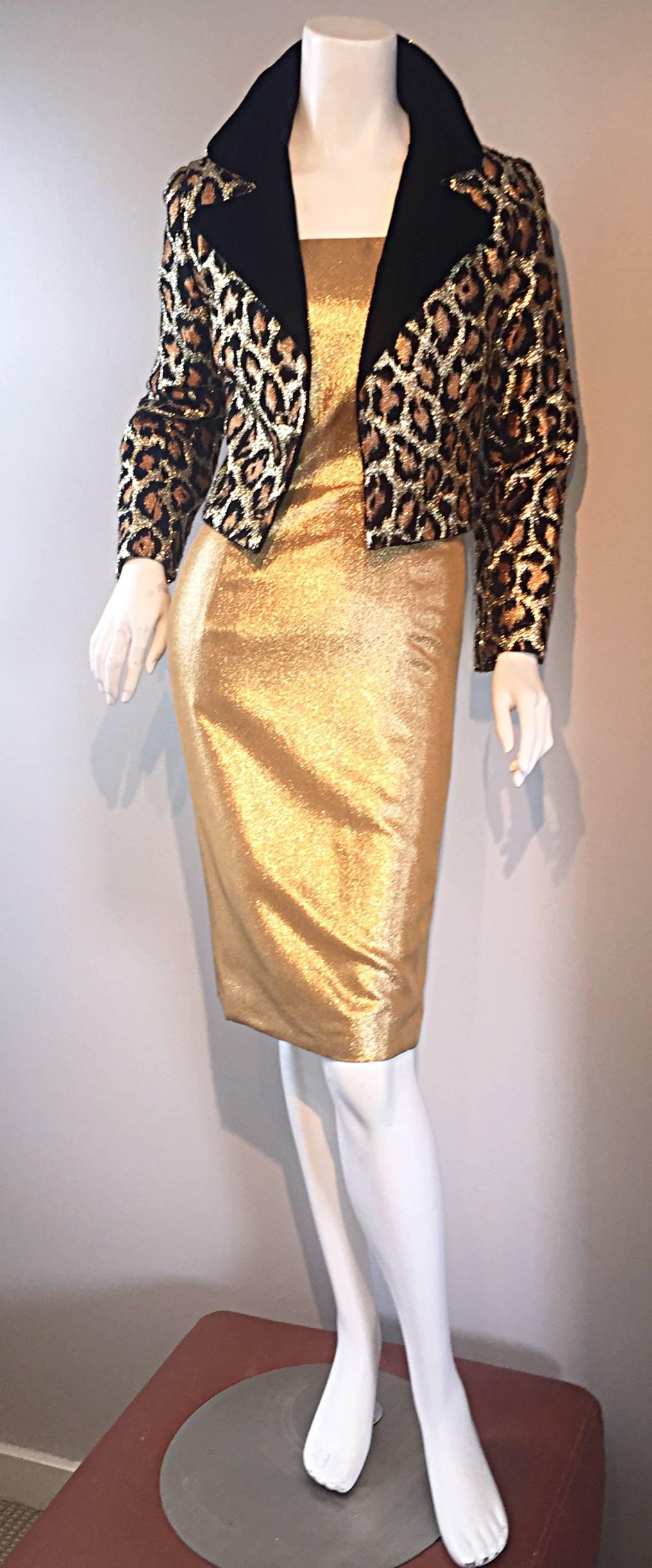Women's 1950s Georgette Trilere for Bullocks Wilshire Gold Silk Metallic Wiggle Dress 