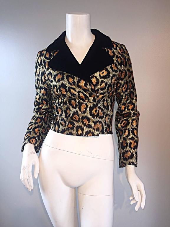 Late 50s / Early 60s Leopard Cheetah Print Silk Metallic Cropped Bolero ...