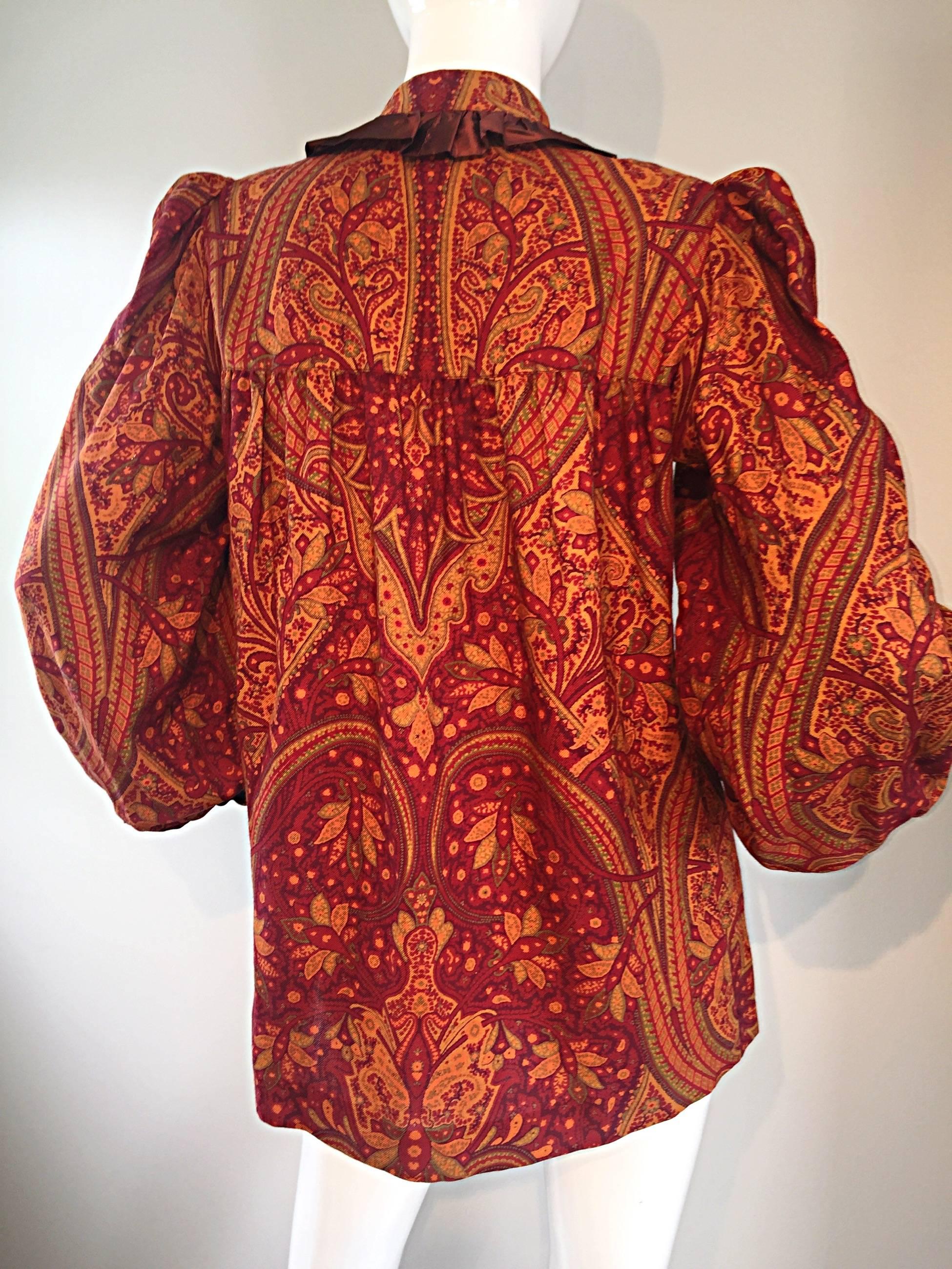 Vintage Yves Saint Laurent ' Rive Gauche ' Russian Collection Paisley Blouse YSL In Excellent Condition In San Diego, CA