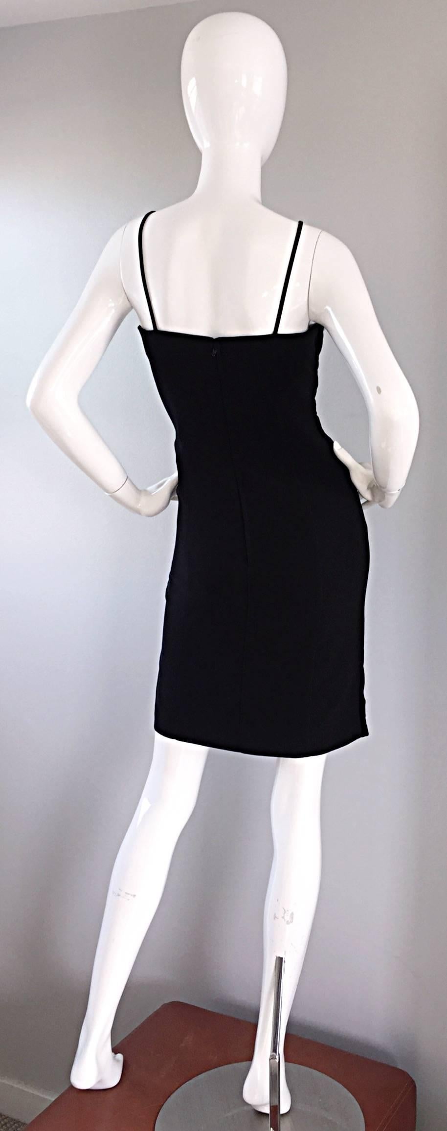 Sexy Vintage Thierry Mugler Black Avant Garde Bodycon Dress w/ Silver Hoops LBD For Sale 1