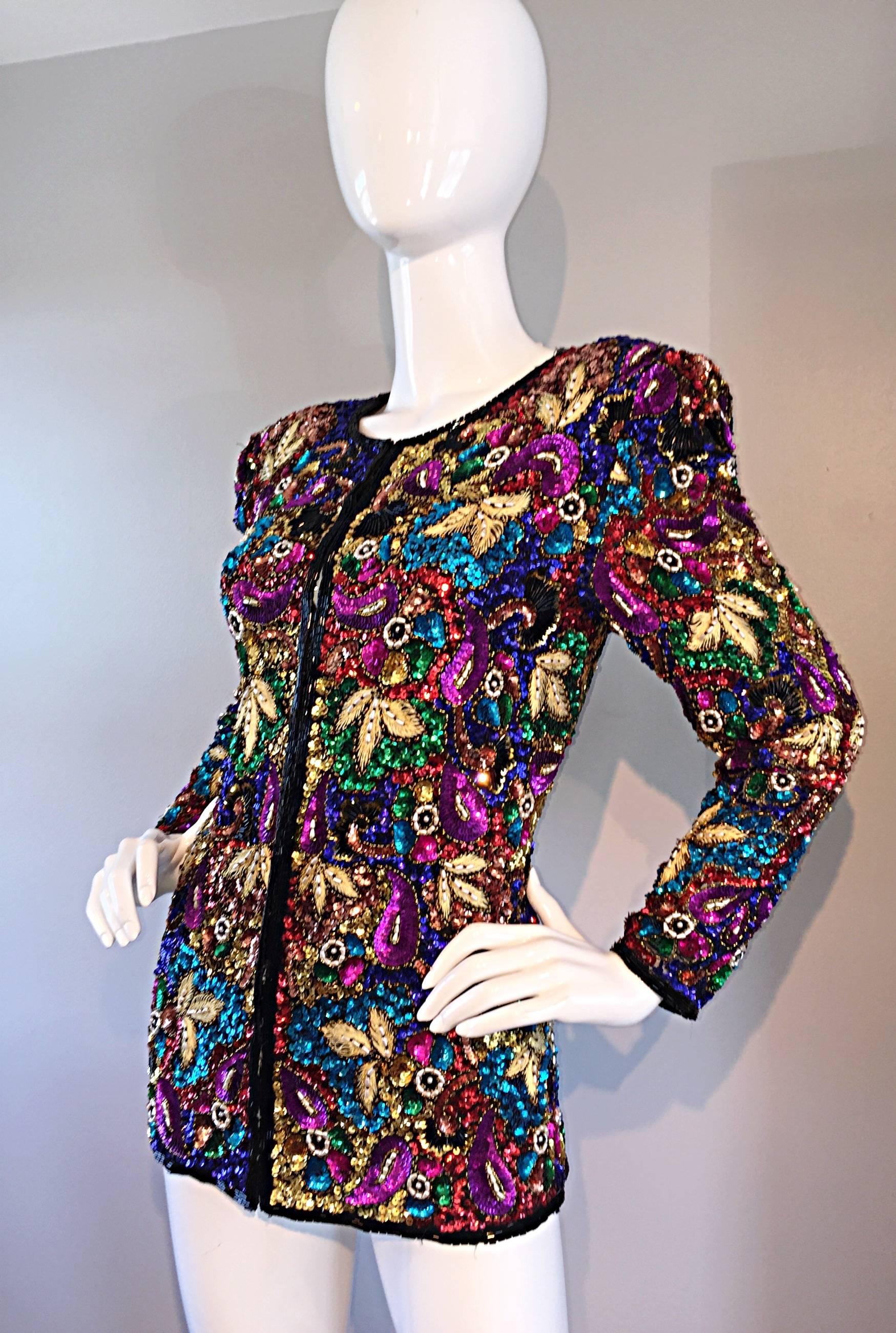 Women's Spectacular Vintage Sequined and Beaded Silk Jacket All - Over Sequins For Sale