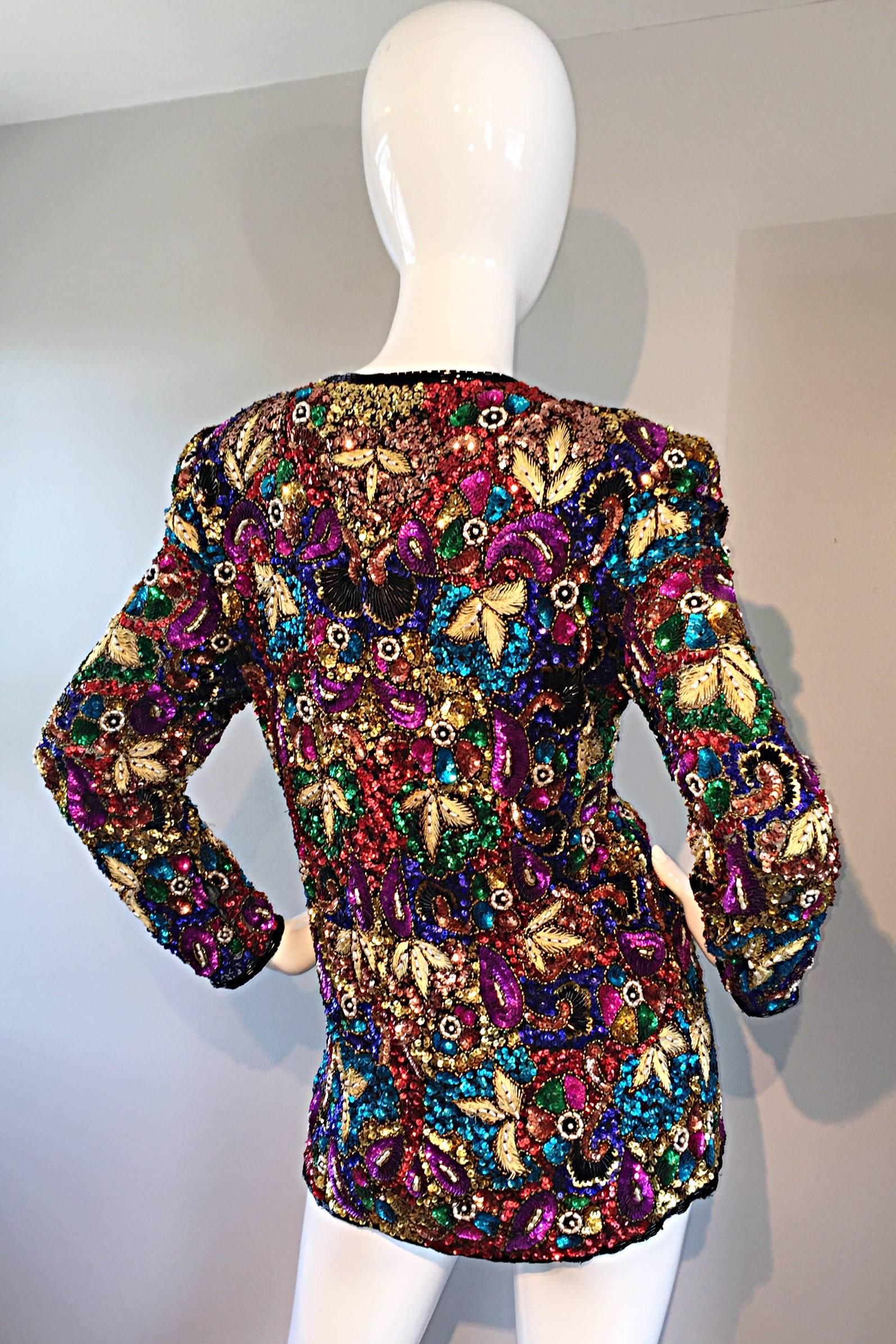 Spectacular Vintage Sequined and Beaded Silk Jacket All - Over Sequins For Sale 1