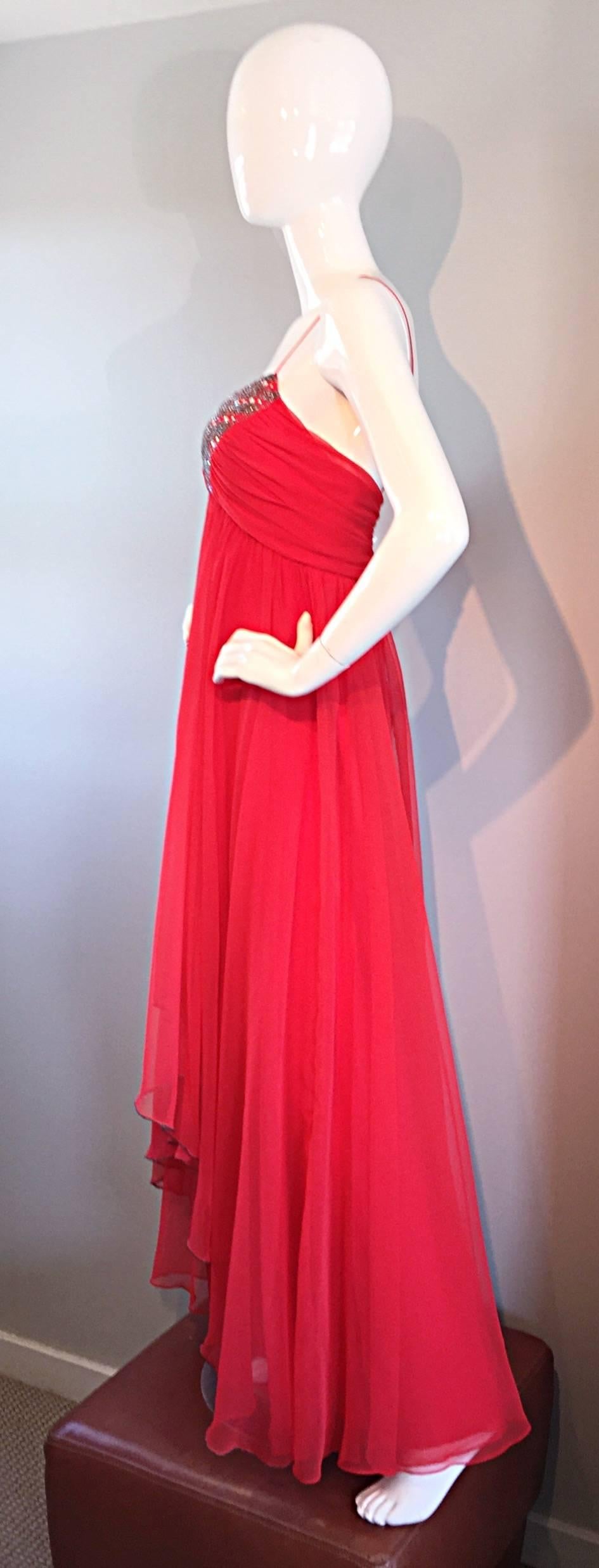 red chiffon gown