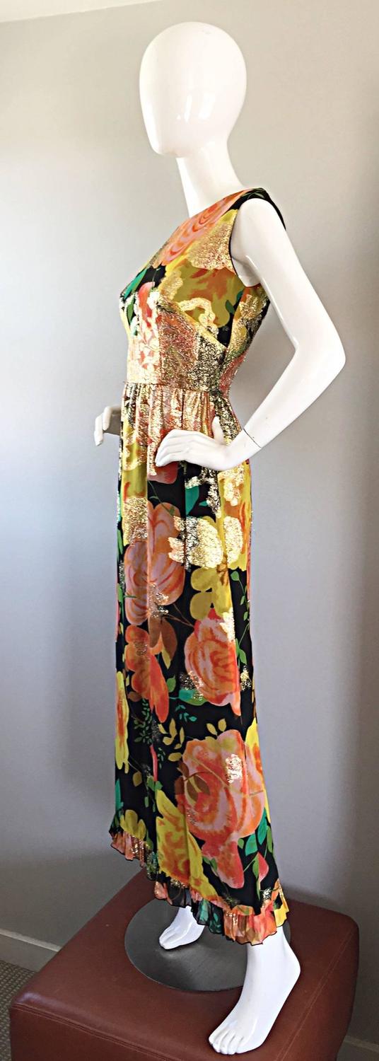 Amazing 1970s Colorful Chiffon Metallic Floral Ruffled Boho Vintage ...