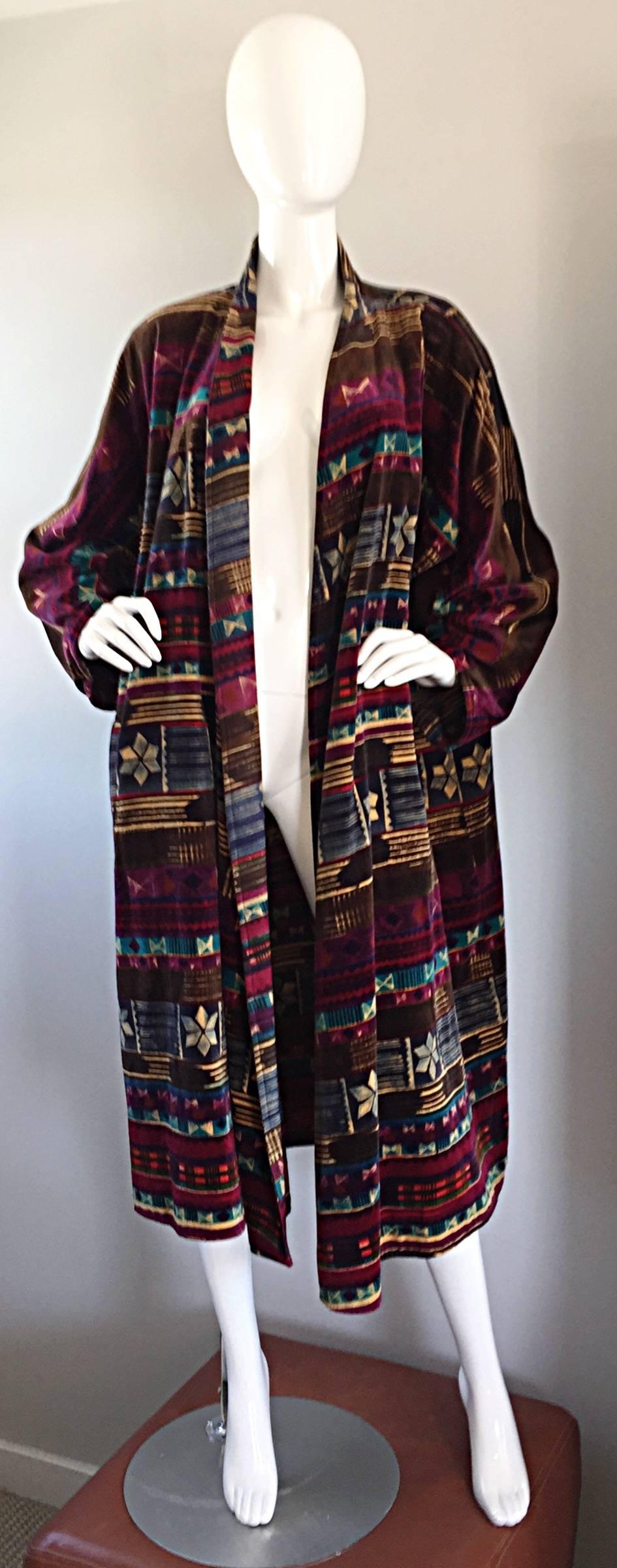 Exceptional Vintage Escada by Margaretha Ley Tribal Print Velvet Opera Coat  In Excellent Condition In San Diego, CA