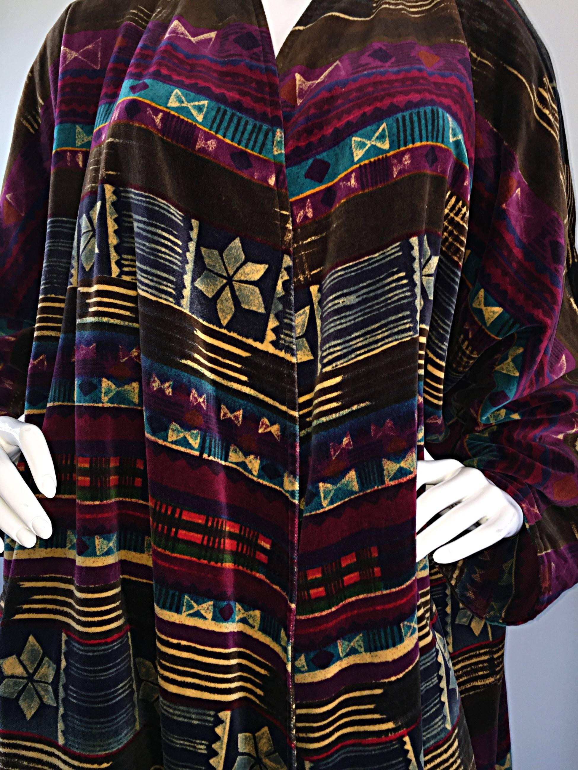 Black Exceptional Vintage Escada by Margaretha Ley Tribal Print Velvet Opera Coat 