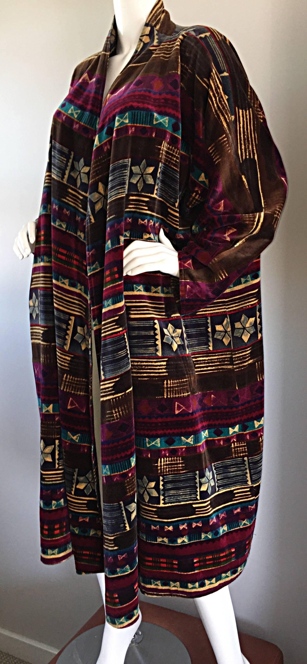 Exceptional Vintage Escada by Margaretha Ley Tribal Print Velvet Opera Coat  1