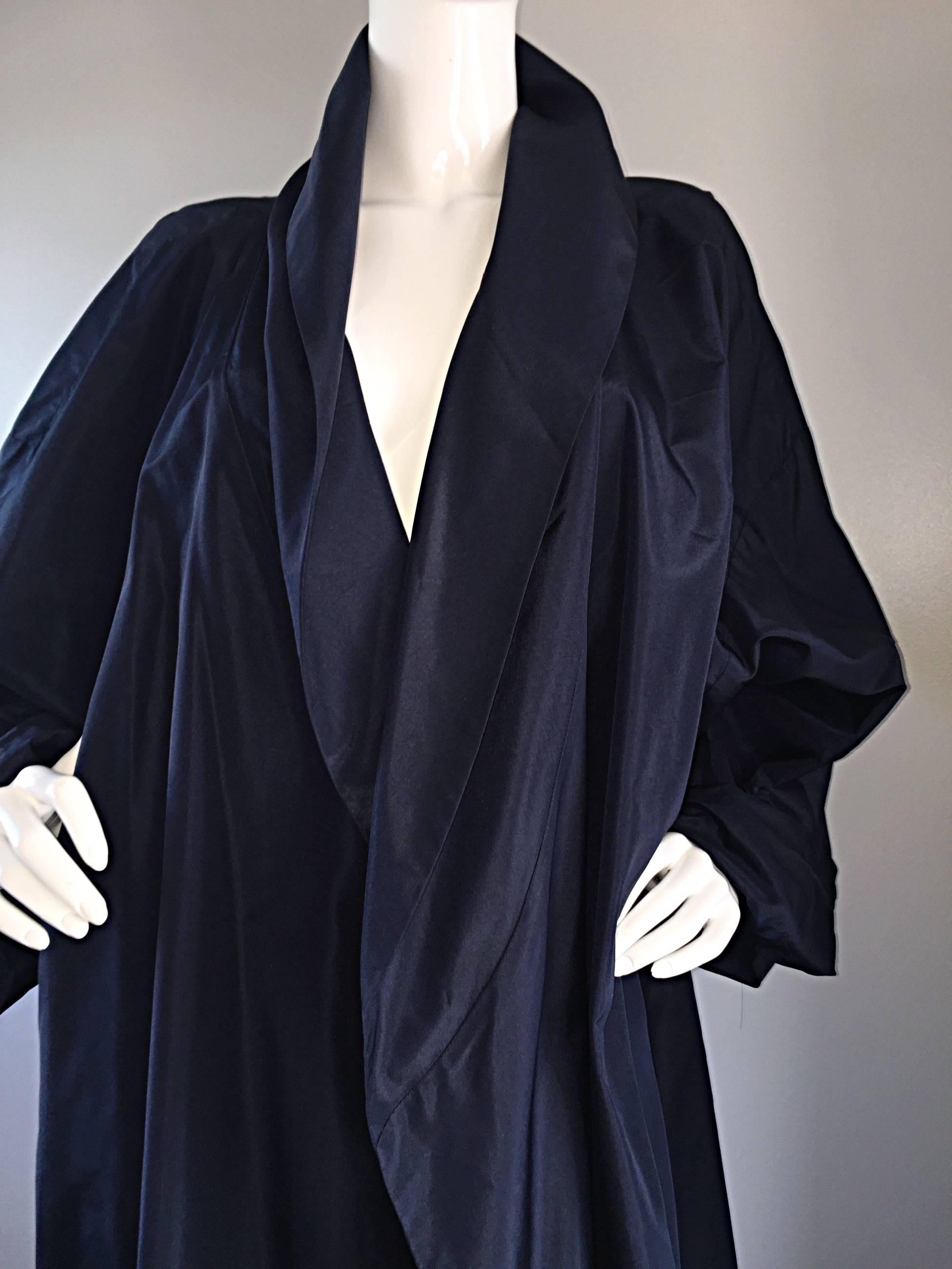 Dramatic Vintage Pamela Dennis Couture Navy Blue Silk Opera Coat Evening Jacket 2