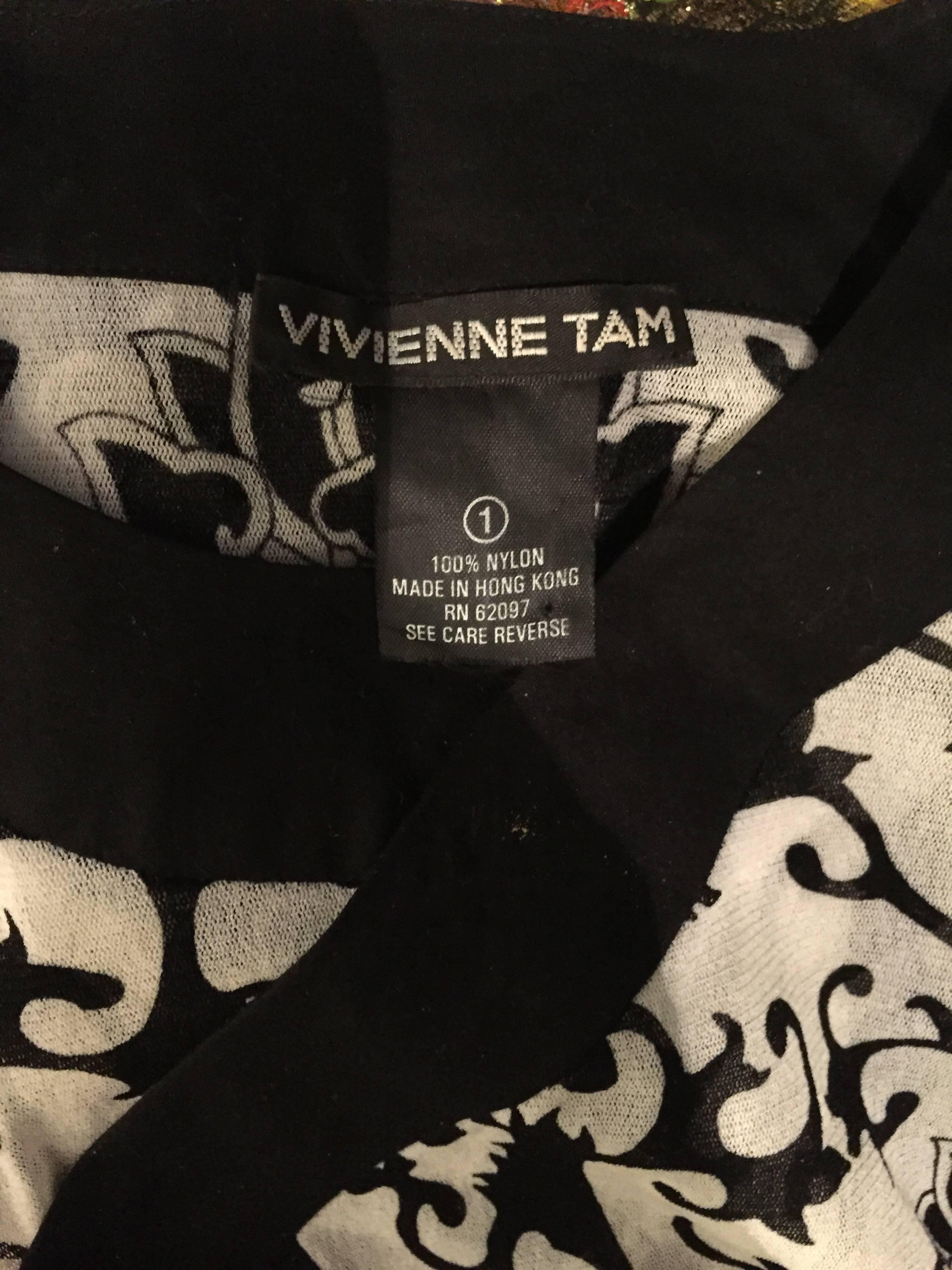 Rare Vintage Vivienne Tam Black and White Tattoo Print Asian Inspired Wrap Dress For Sale 2