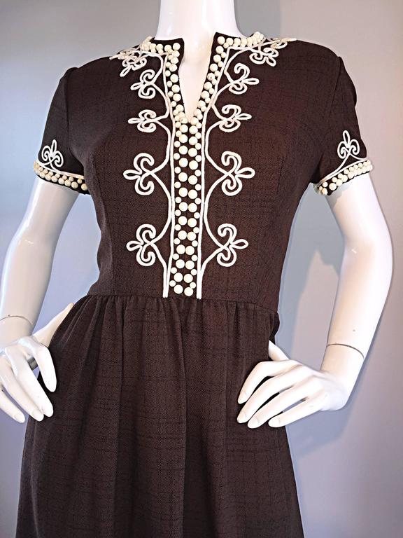 60’s Beige and Brown High Neck Long Sleeve Dress by Oscar De La Renta main image 0