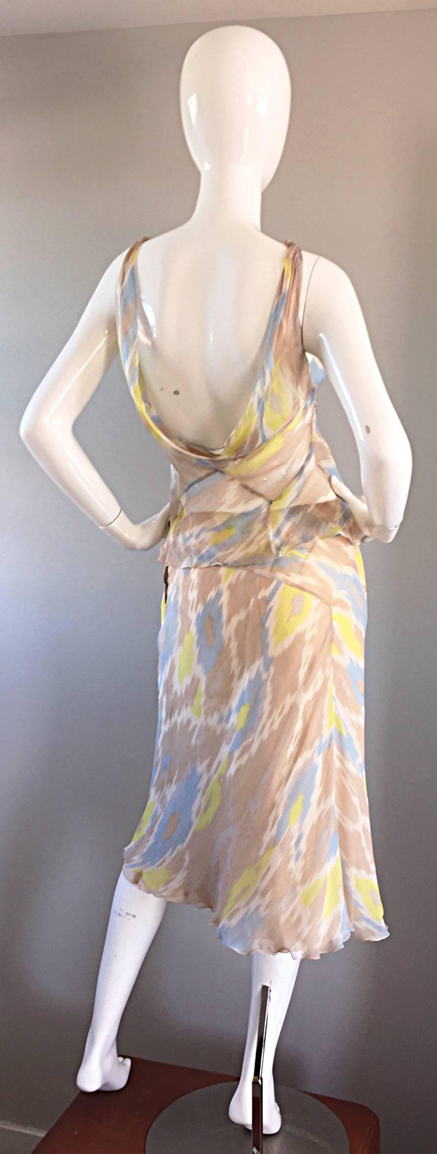 Women's Alberta Ferretti 90s ' Ikat ' Print Silk Chiffon Semi Sheer Vintage Dress Set