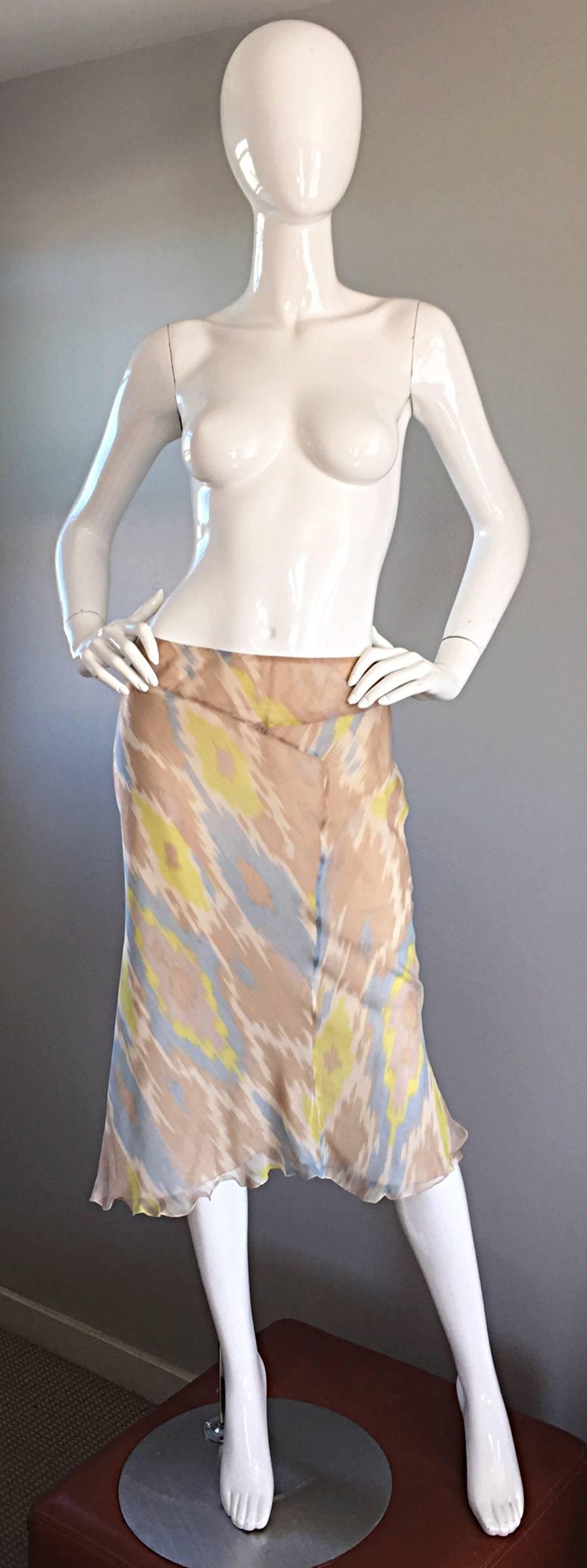 Alberta Ferretti 90s ' Ikat ' Print Silk Chiffon Semi Sheer Vintage Dress Set 2