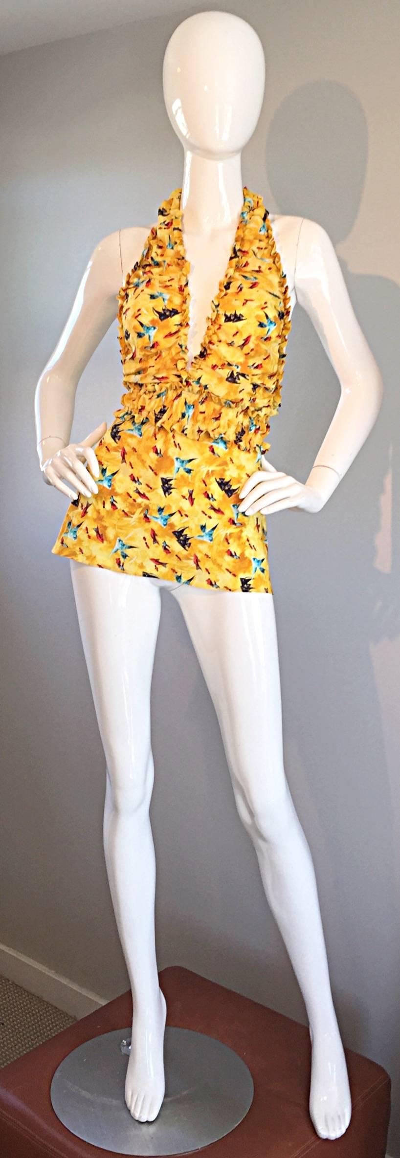 Women's Vintage Fendi by Karl Lagerfeld ' Fish ' Novelty Print Silk Halter Top  For Sale
