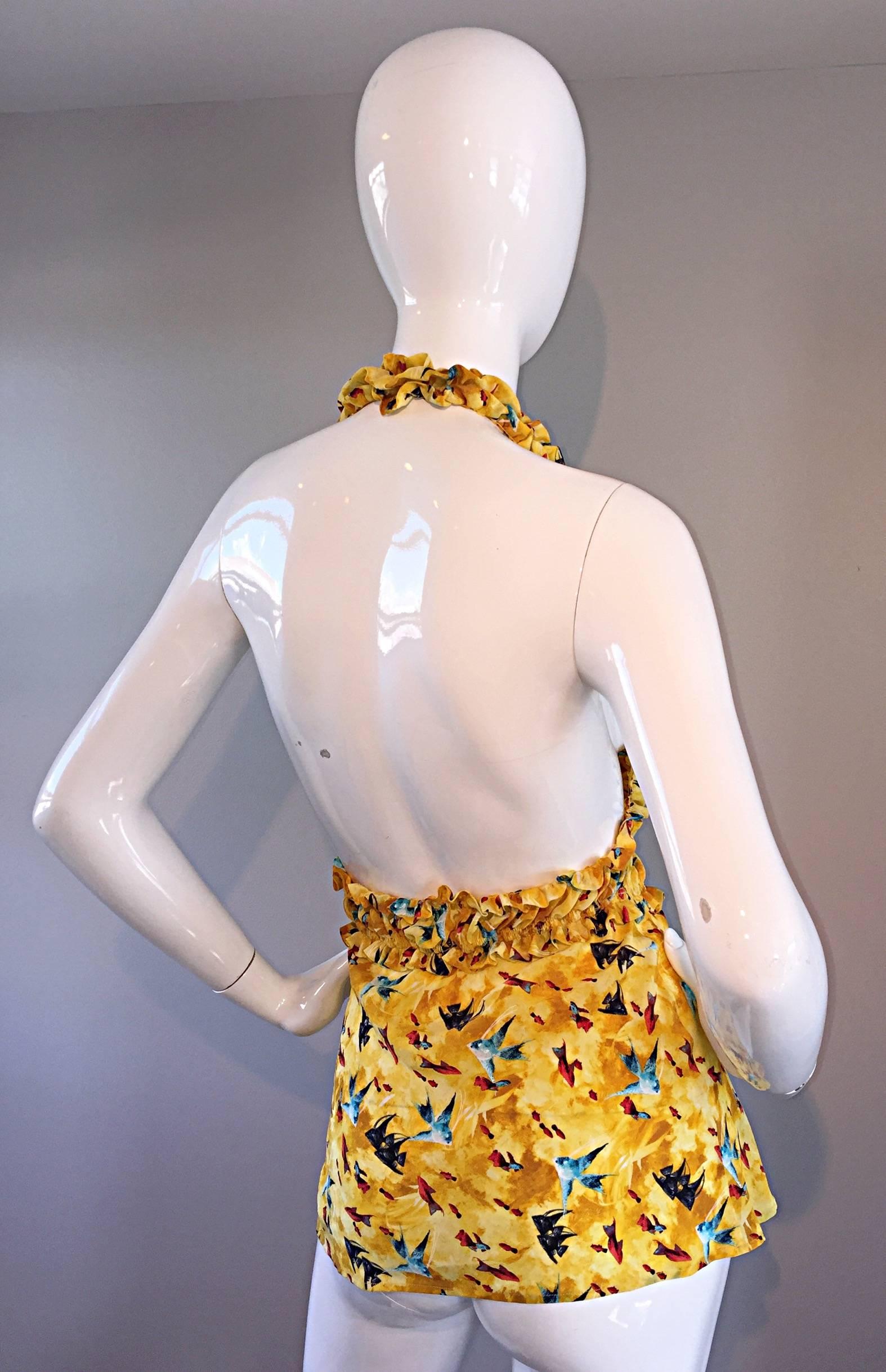 Vintage Fendi by Karl Lagerfeld ' Fish ' Novelty Print Silk Halter Top  In Excellent Condition For Sale In San Diego, CA
