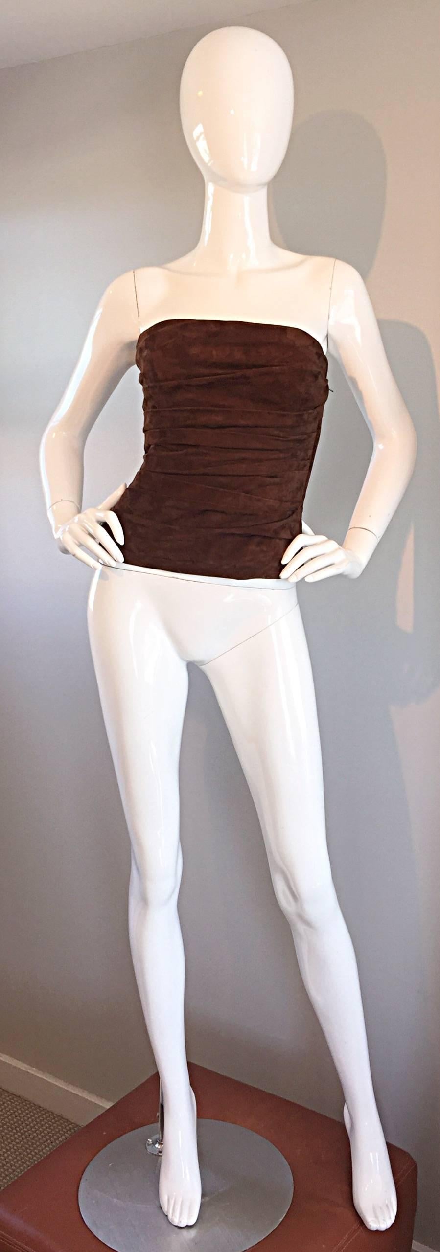 1990s Ralph Lauren Collection Brown Leather Suede Bustier / Vintage Corset Top In Excellent Condition In San Diego, CA