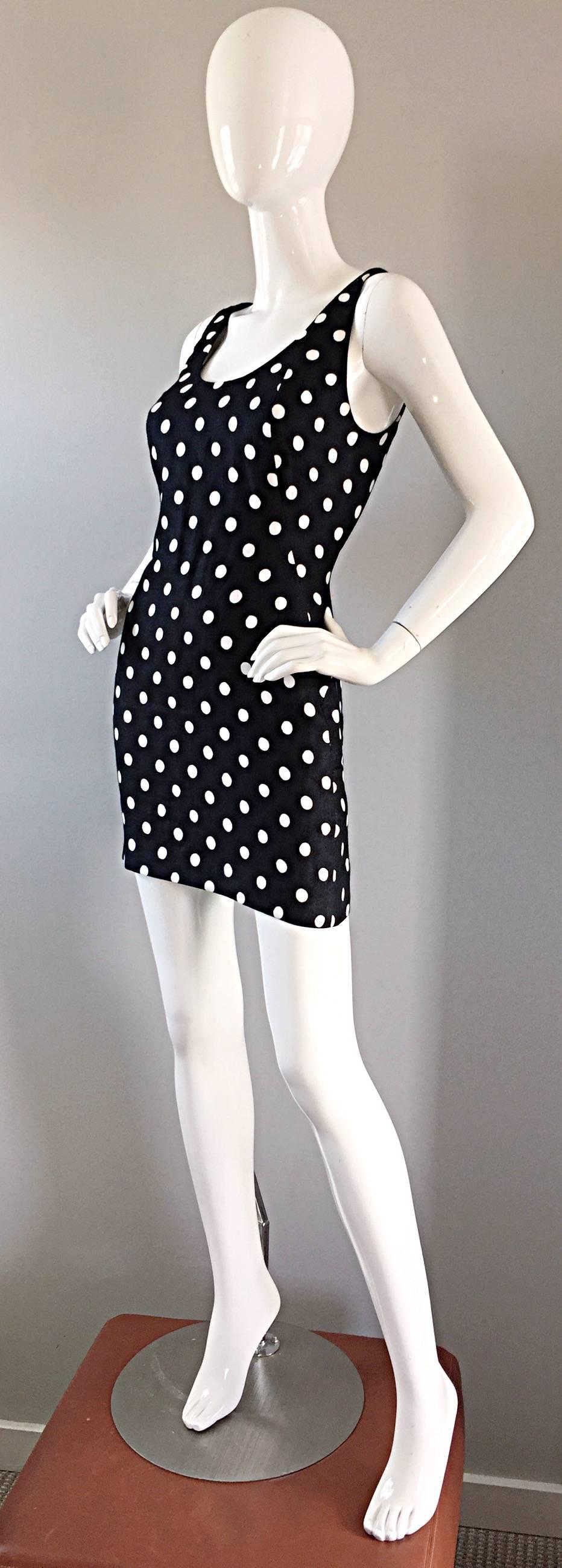 Vintage Geoffrey Beene Neiman Marcus Black and White Polka Dot Mini Linen Dress 3