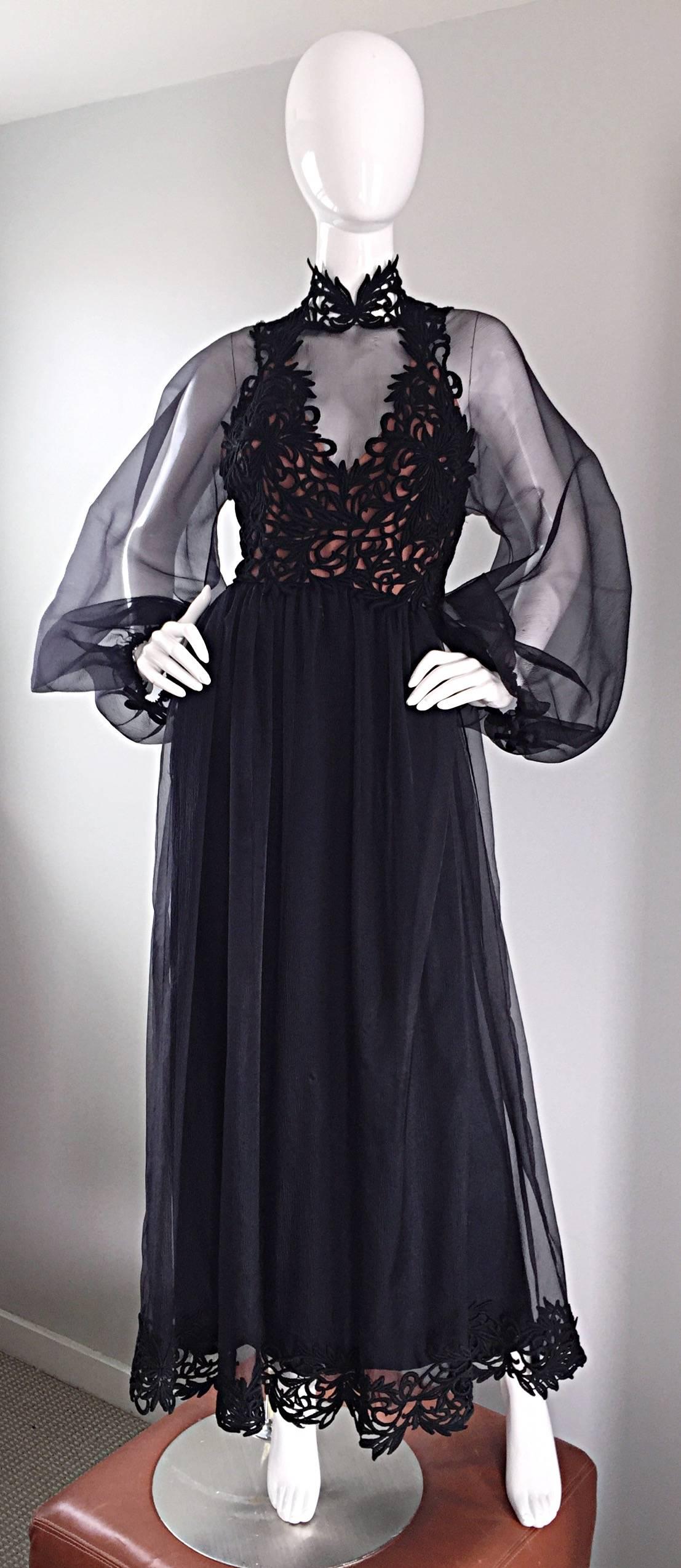 Fabulous Vintage Werle of Beverly Hills Demi Couture Black Crochet Dress / Gown For Sale 2