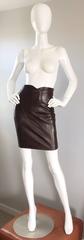 90s Jean Claude Jitrois Vintage Chocolate Brown Leather Sexy BodyCon Mini Skirt