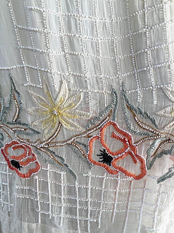 Beige Rare 1920s B Altman Haute Couture Ivory Hand Beaded Cotton Voile Vintage Dress For Sale