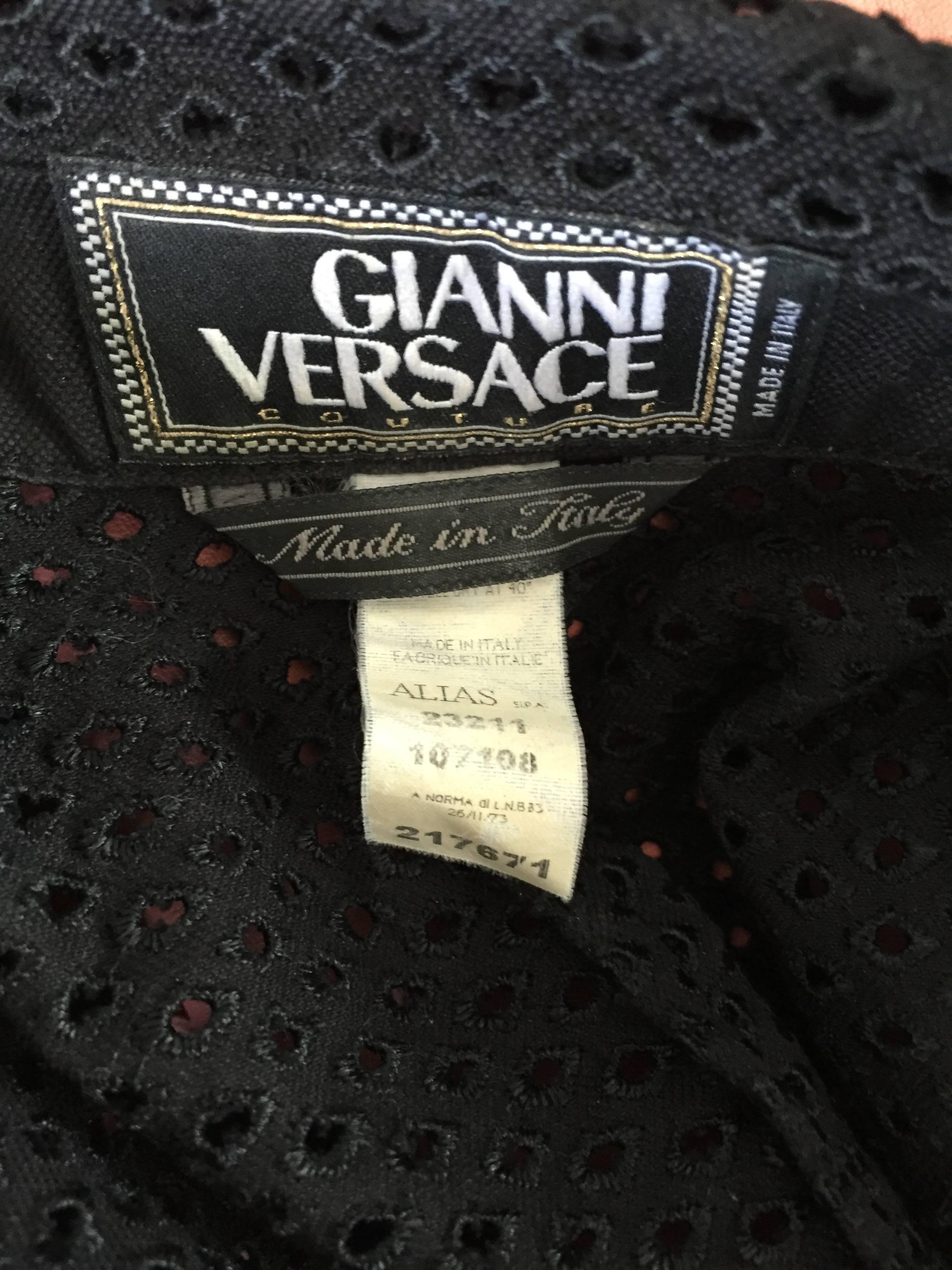 1990s Gianni Versace Couture Black Eylets Fitted 1990s 90s Blazer Jacket  6