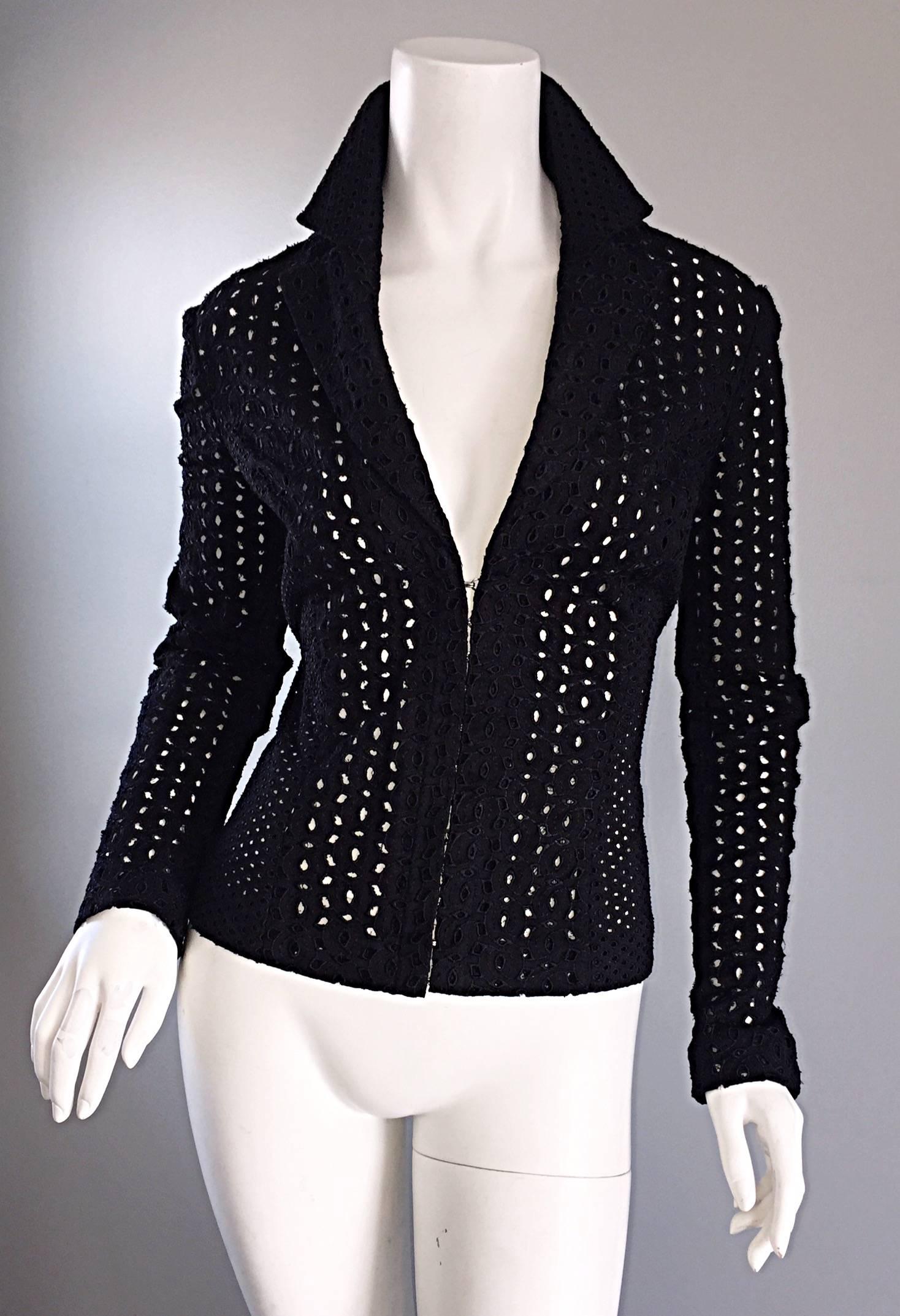 1990s Gianni Versace Couture Black Eylets Fitted 1990s 90s Blazer Jacket  5