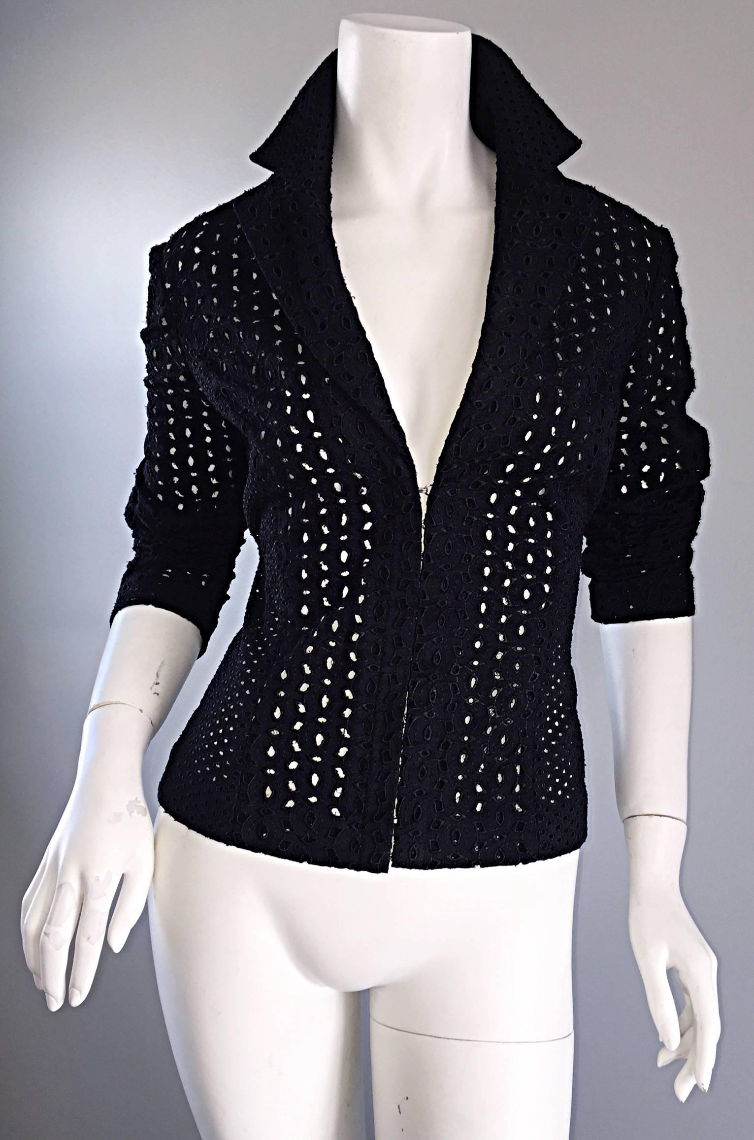 1990s Gianni Versace Couture Black Eylets Fitted 1990s 90s Blazer Jacket  4