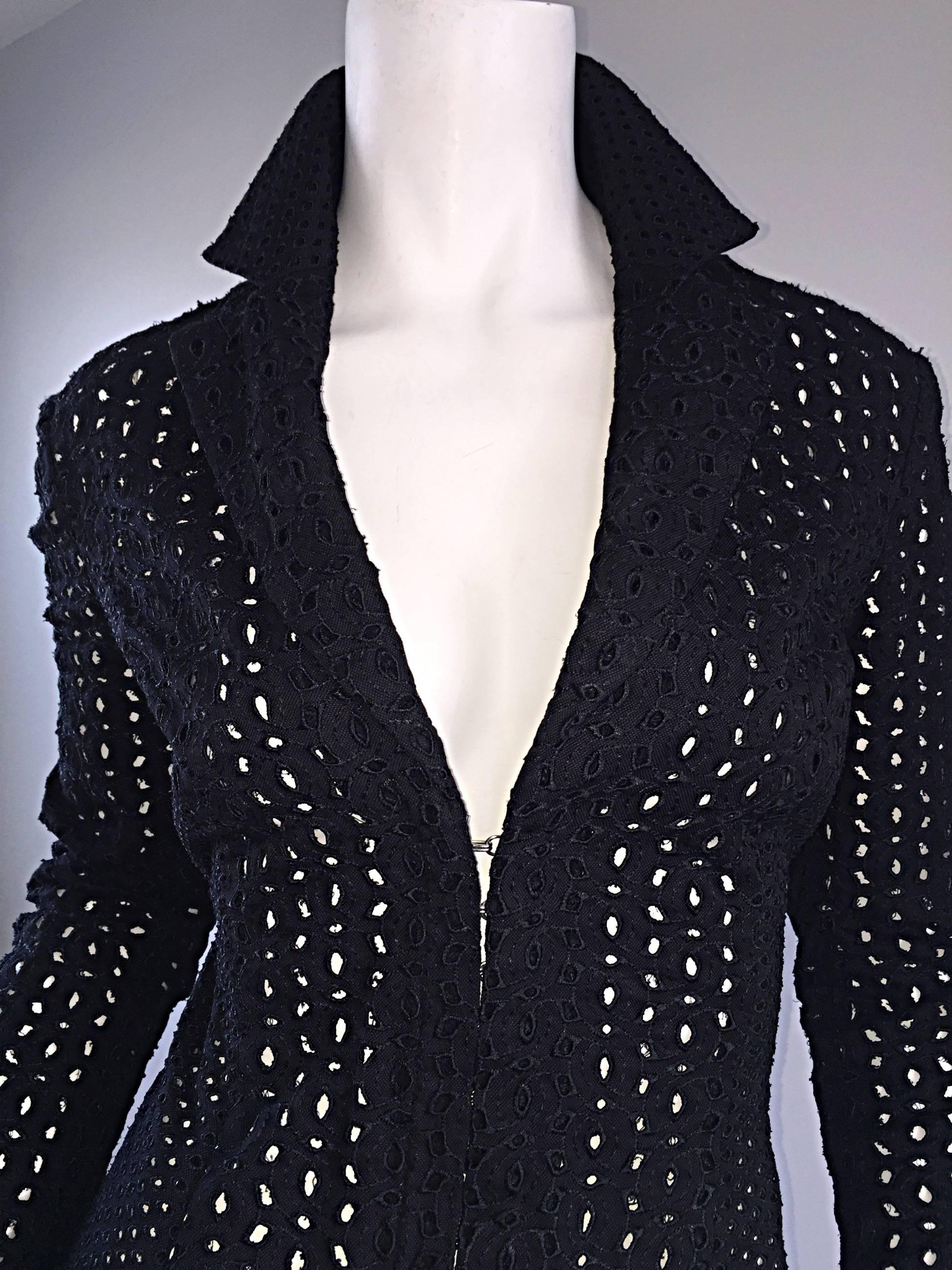 1990s Gianni Versace Couture Black Eylets Fitted 1990s 90s Blazer Jacket  3