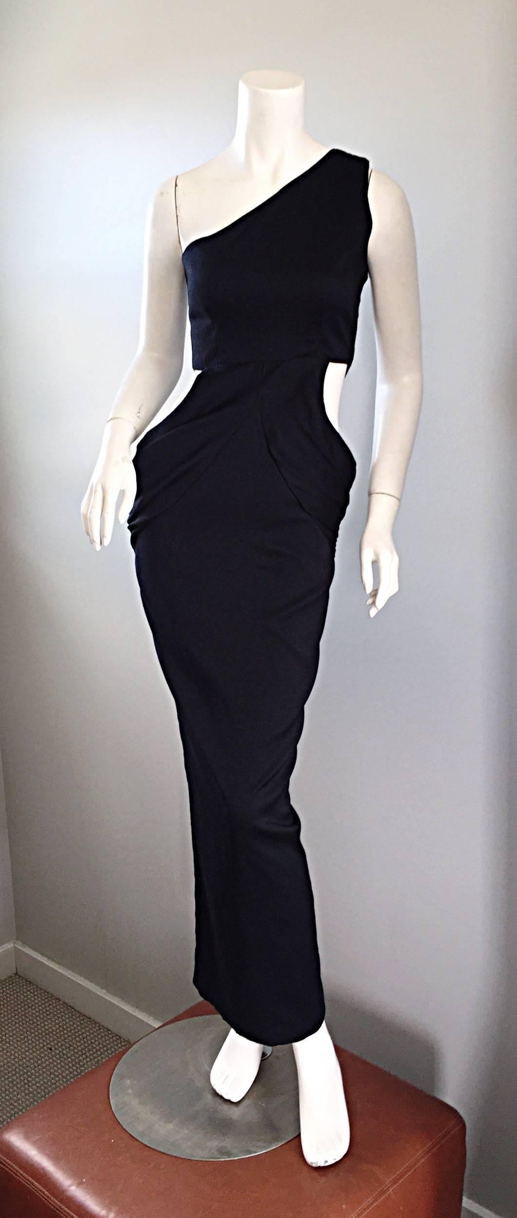 Women's Black Vintage One Shoulder Cutout BodyCon Grecian Dress, 1990s   For Sale
